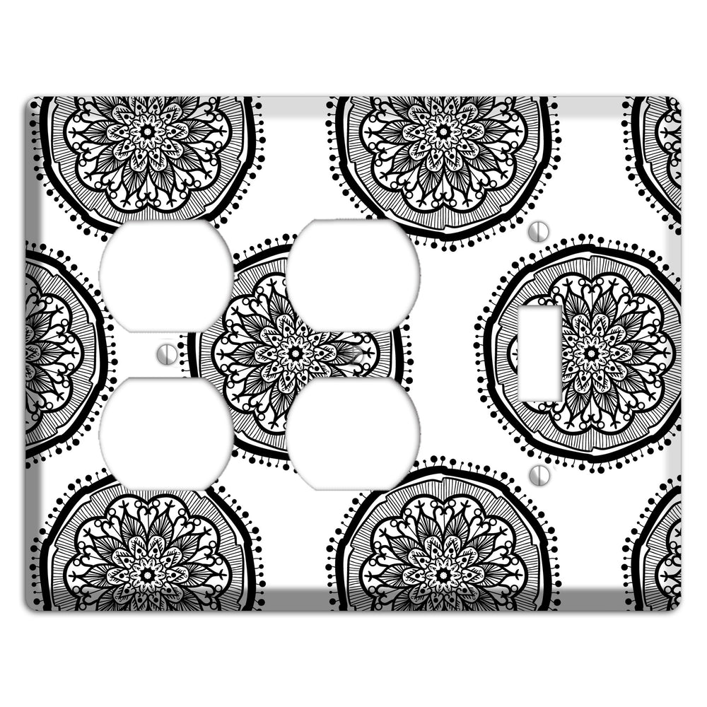 Mandala Black and White Style R Cover Plates 2 Duplex / Toggle Wallplate