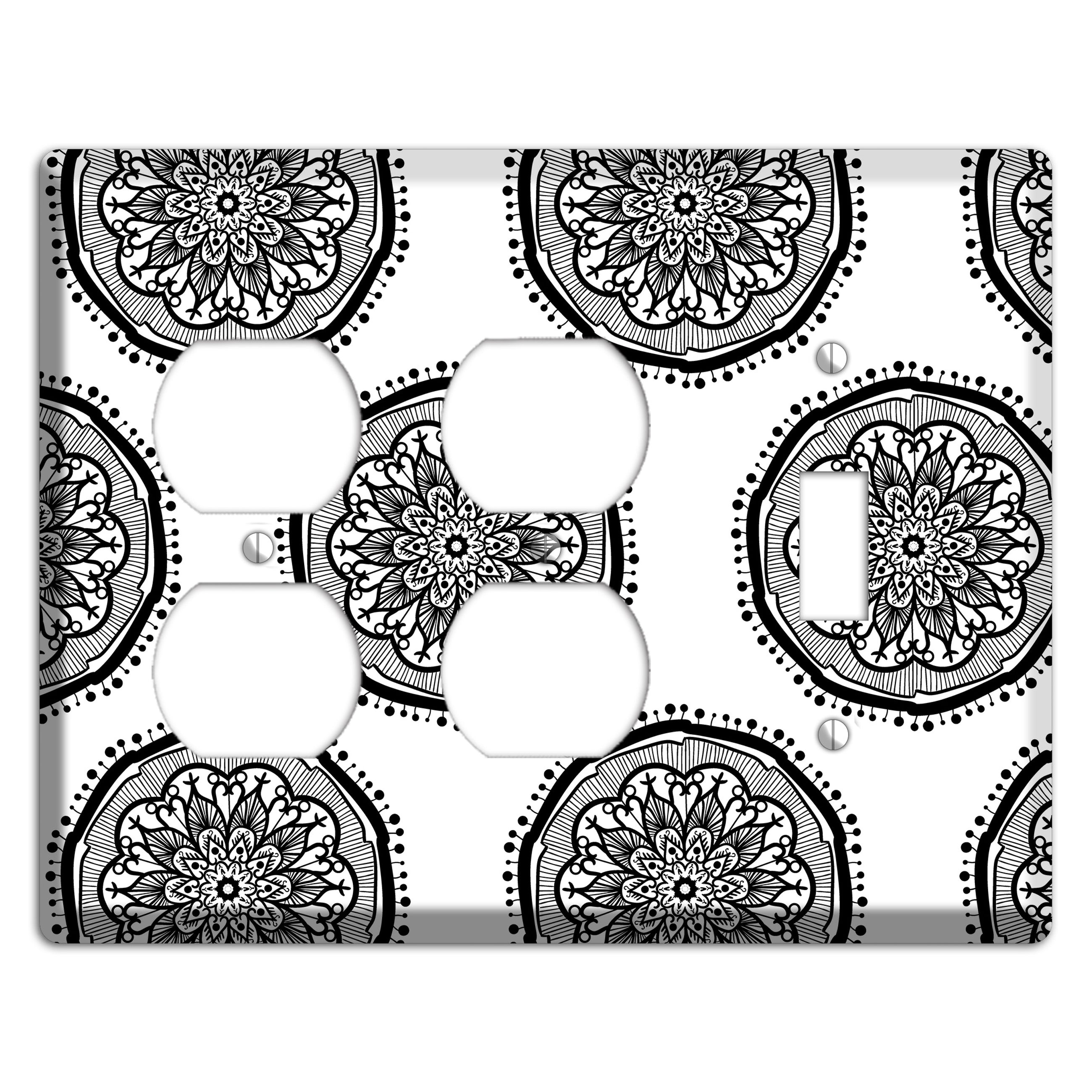 Mandala Black and White Style R Cover Plates 2 Duplex / Toggle Wallplate