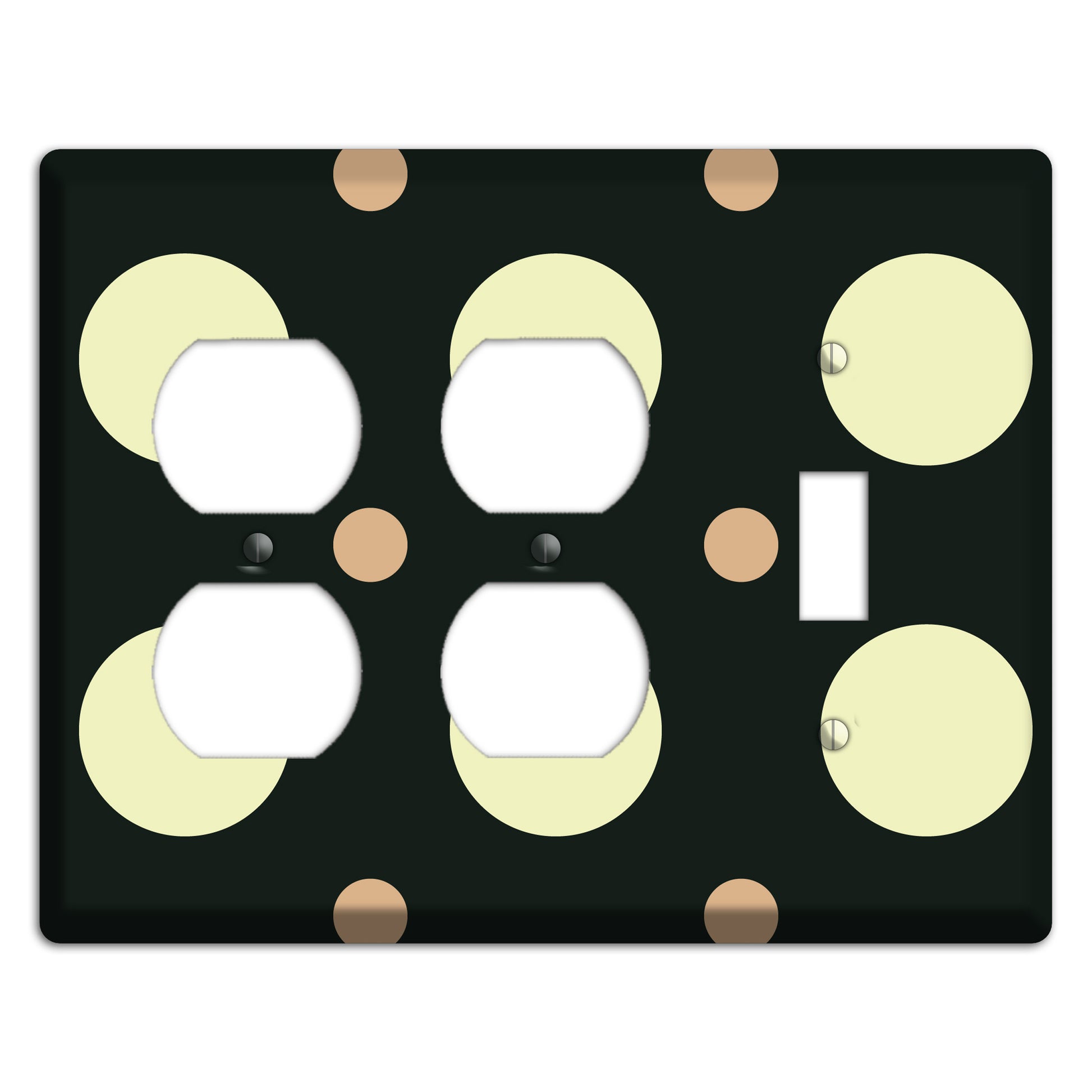 Black with Yellow and Mauve Multi Medium Polka Dots 2 Duplex / Toggle Wallplate