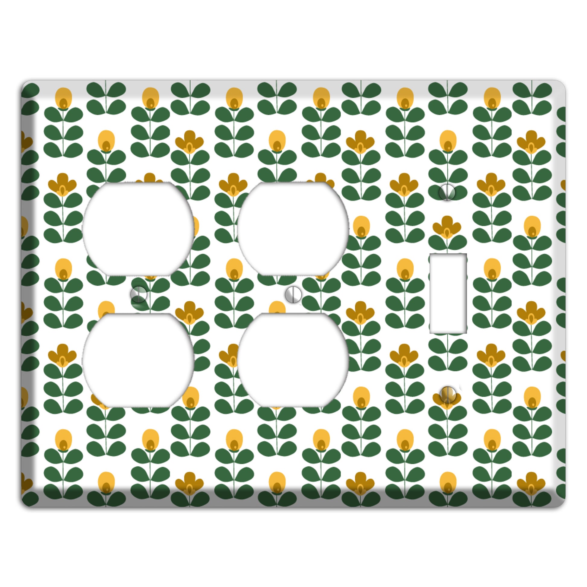 Dark Green Deco Floral Half Drop 2 Duplex / Toggle Wallplate