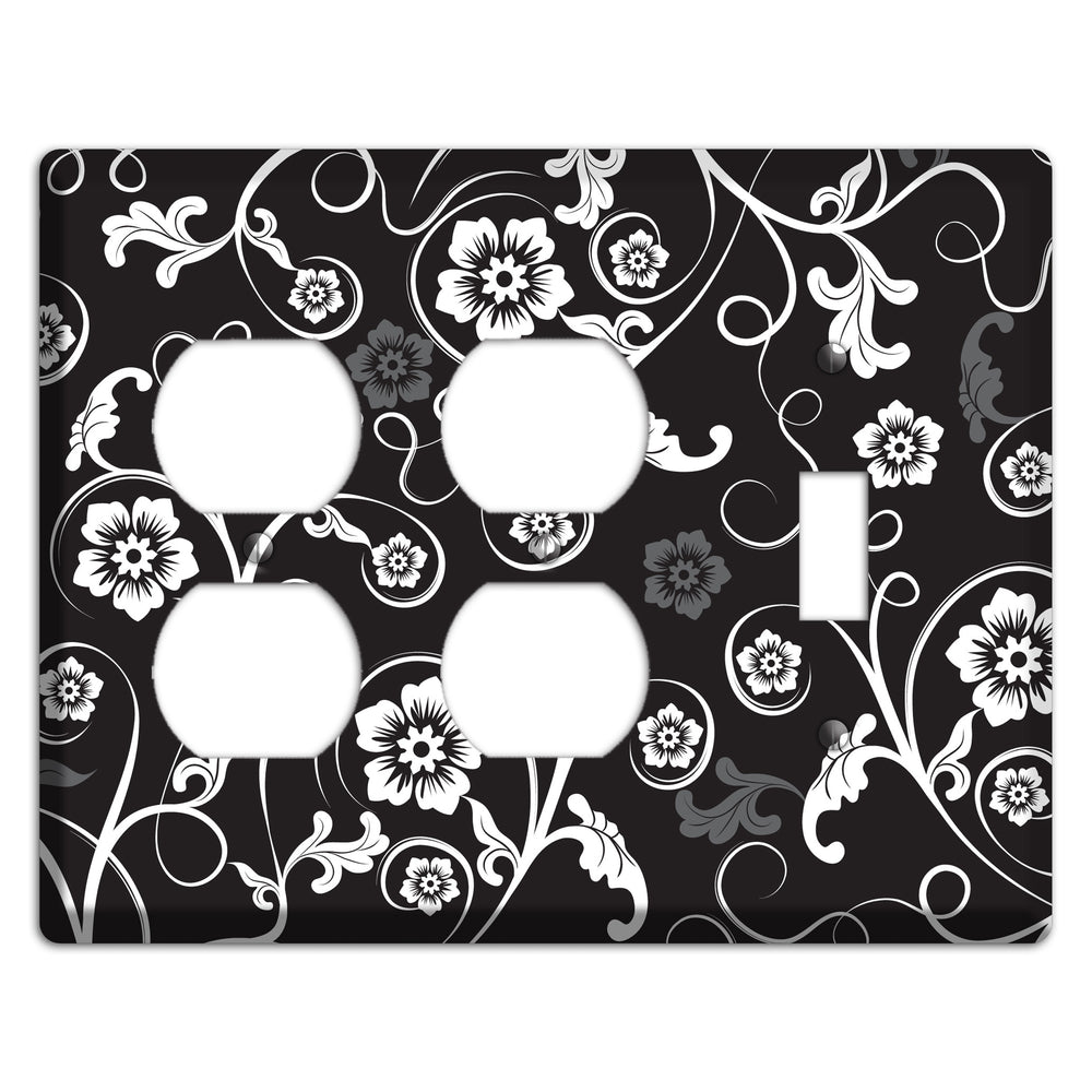 Black with White Flower Sprig 2 Duplex / Toggle Wallplate