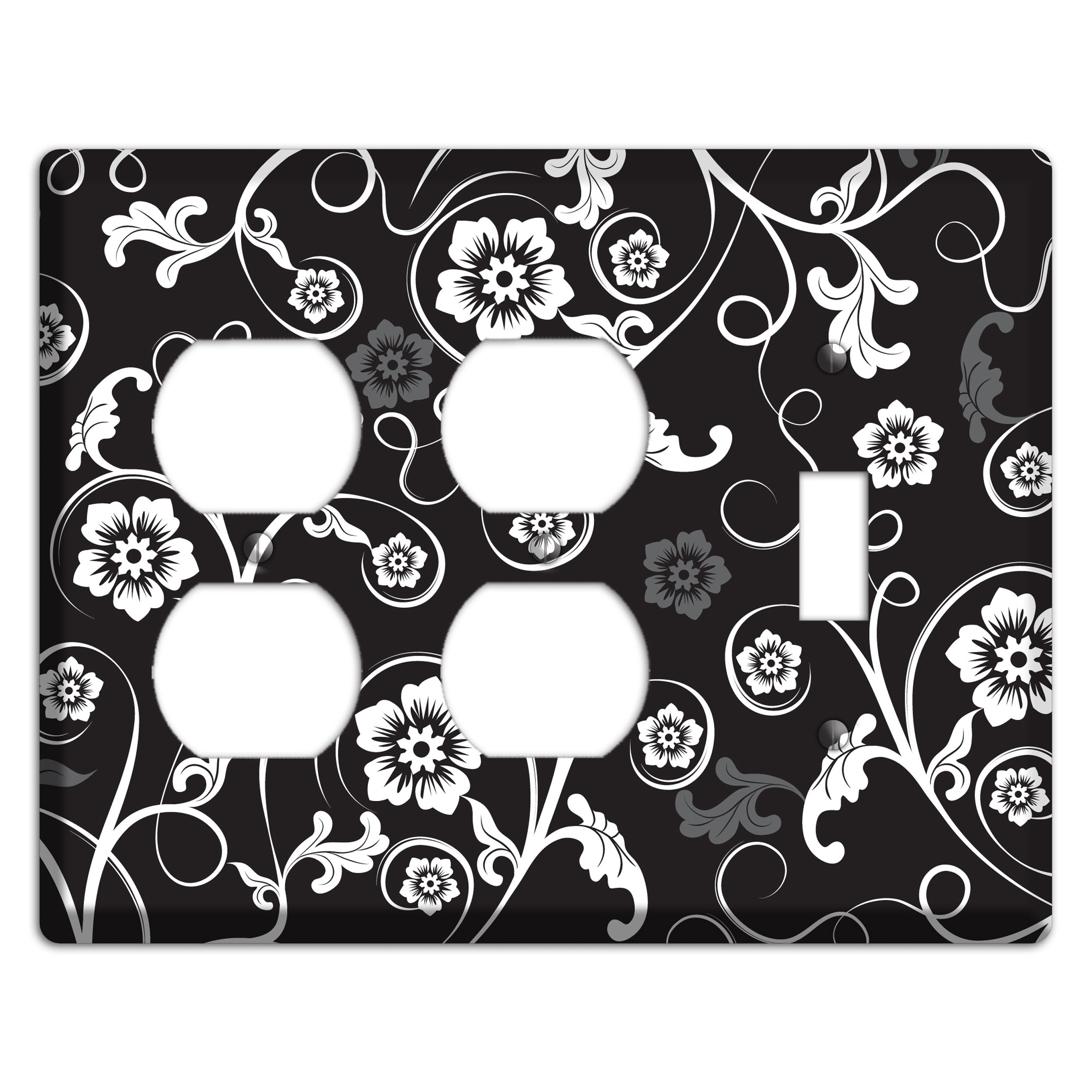 Black with White Flower Sprig 2 Duplex / Toggle Wallplate