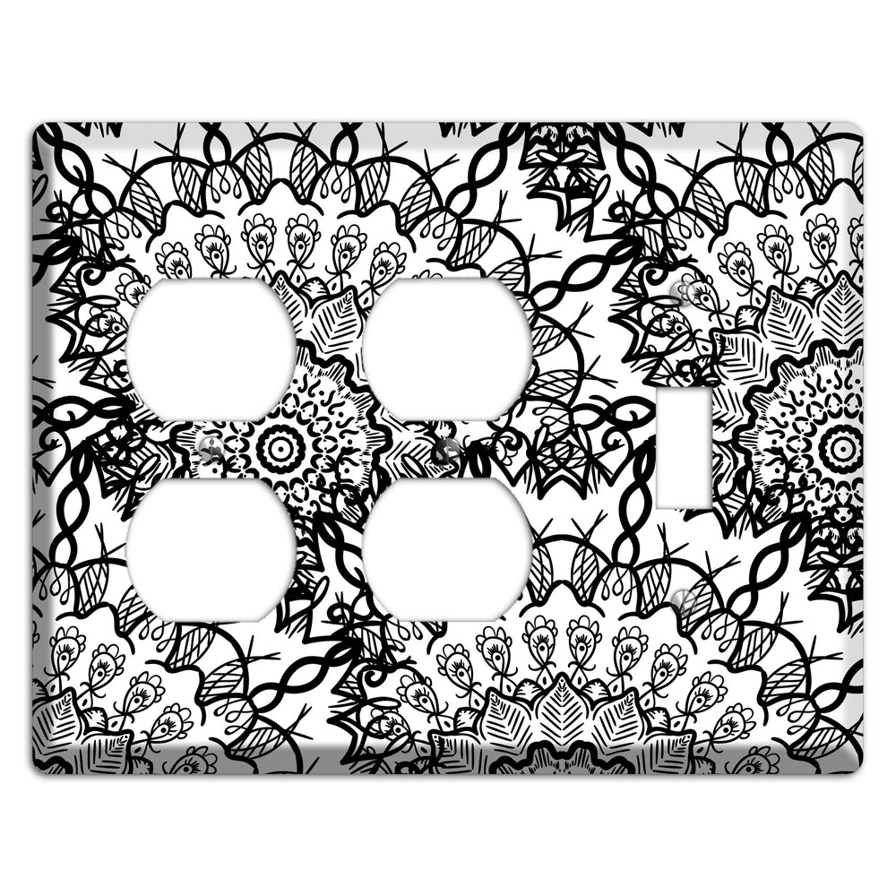 Mandala Black and White Style P Cover Plates 2 Duplex / Toggle Wallplate