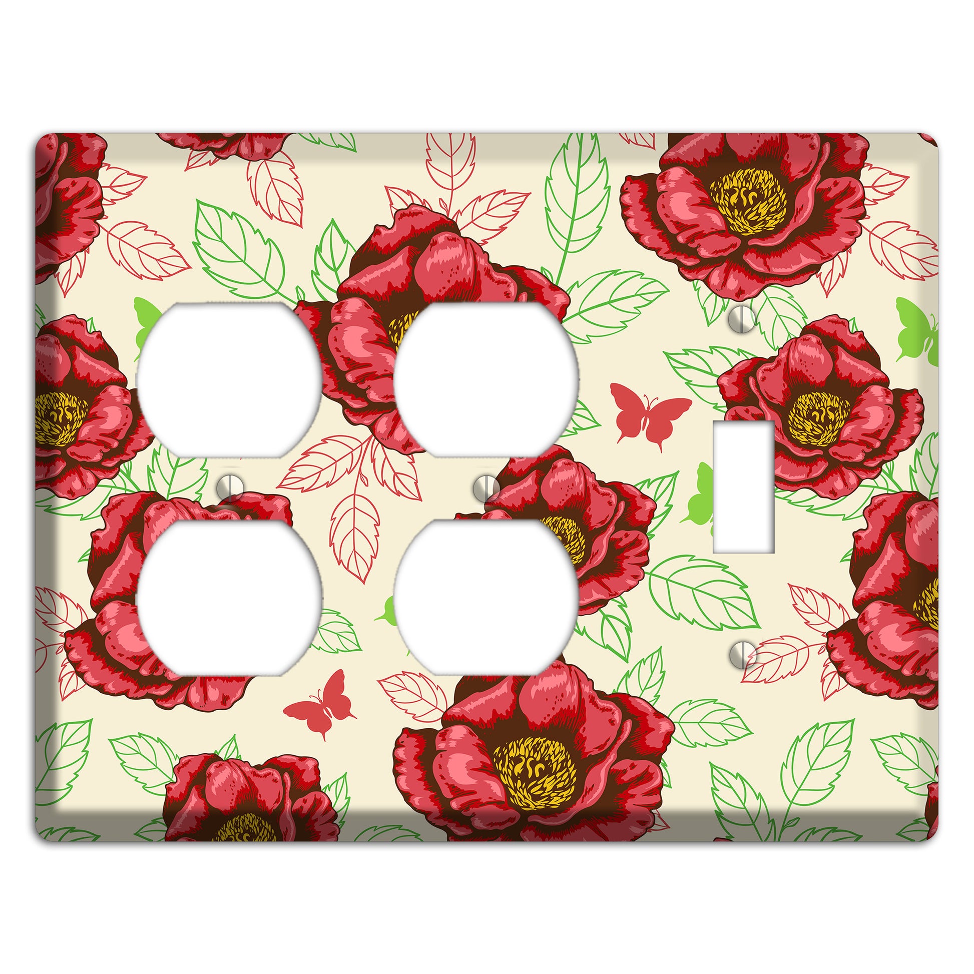 Red Peony Style B 2 Duplex / Toggle Wallplate
