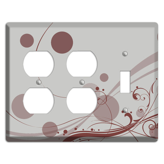 Grey with Maroon Dots and Swirls 2 Duplex / Toggle Wallplate