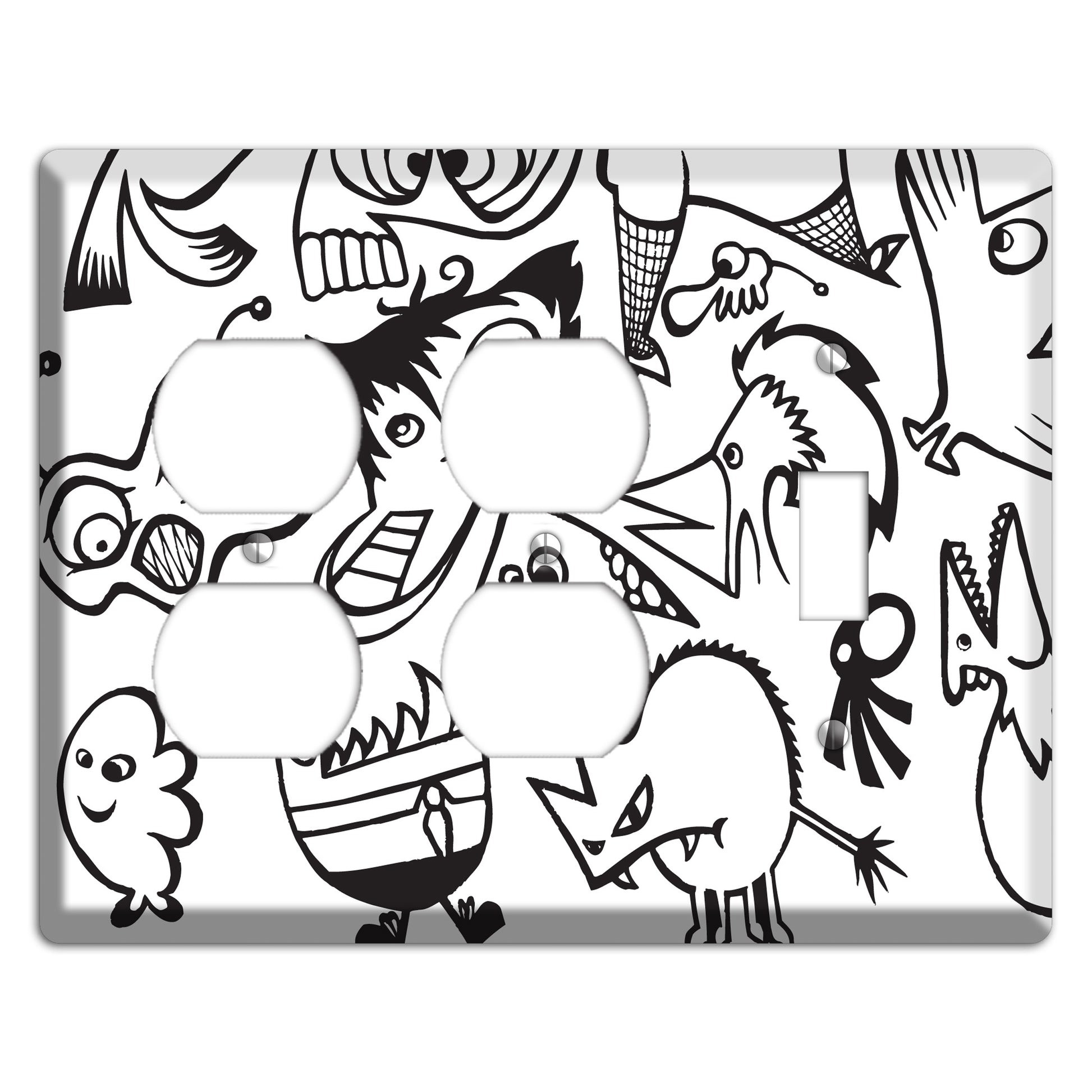 Black and White Whimsical Faces 3 2 Duplex / Toggle Wallplate