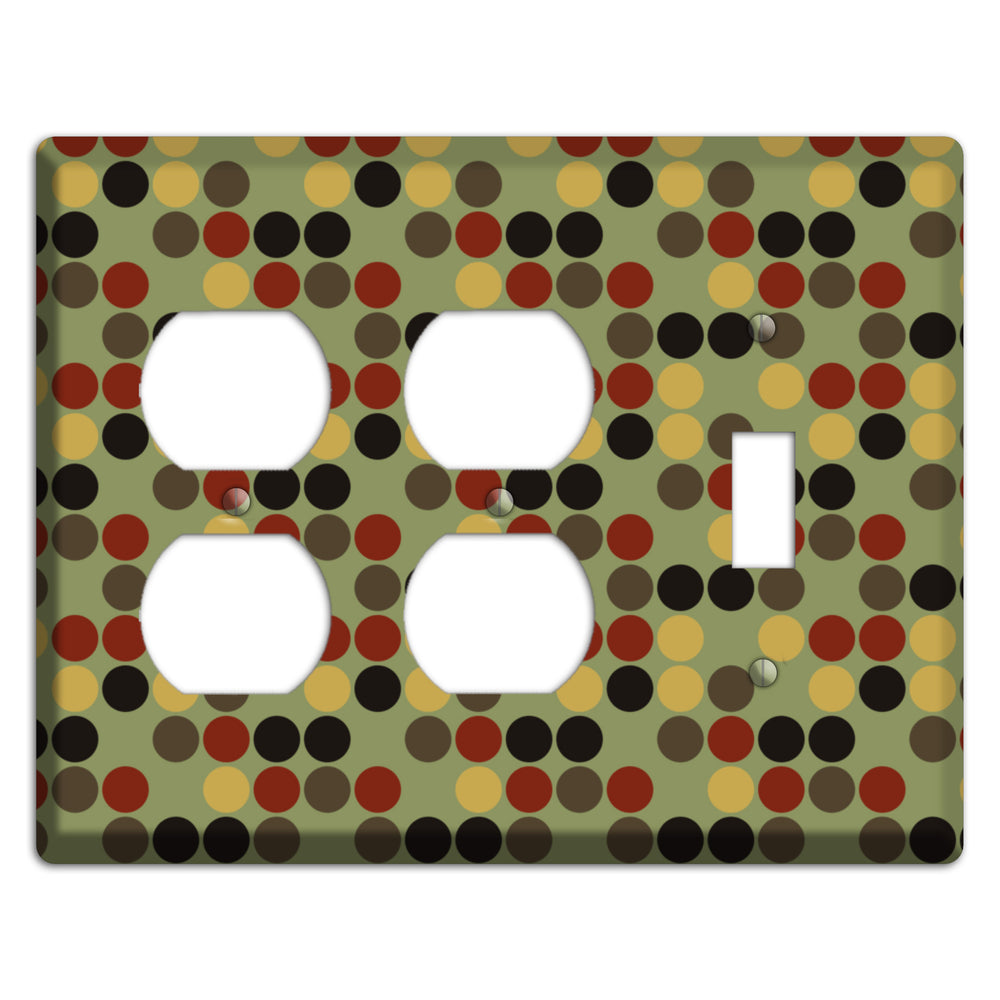 Olive with Red Brown Black Offset Dots 2 Duplex / Toggle Wallplate