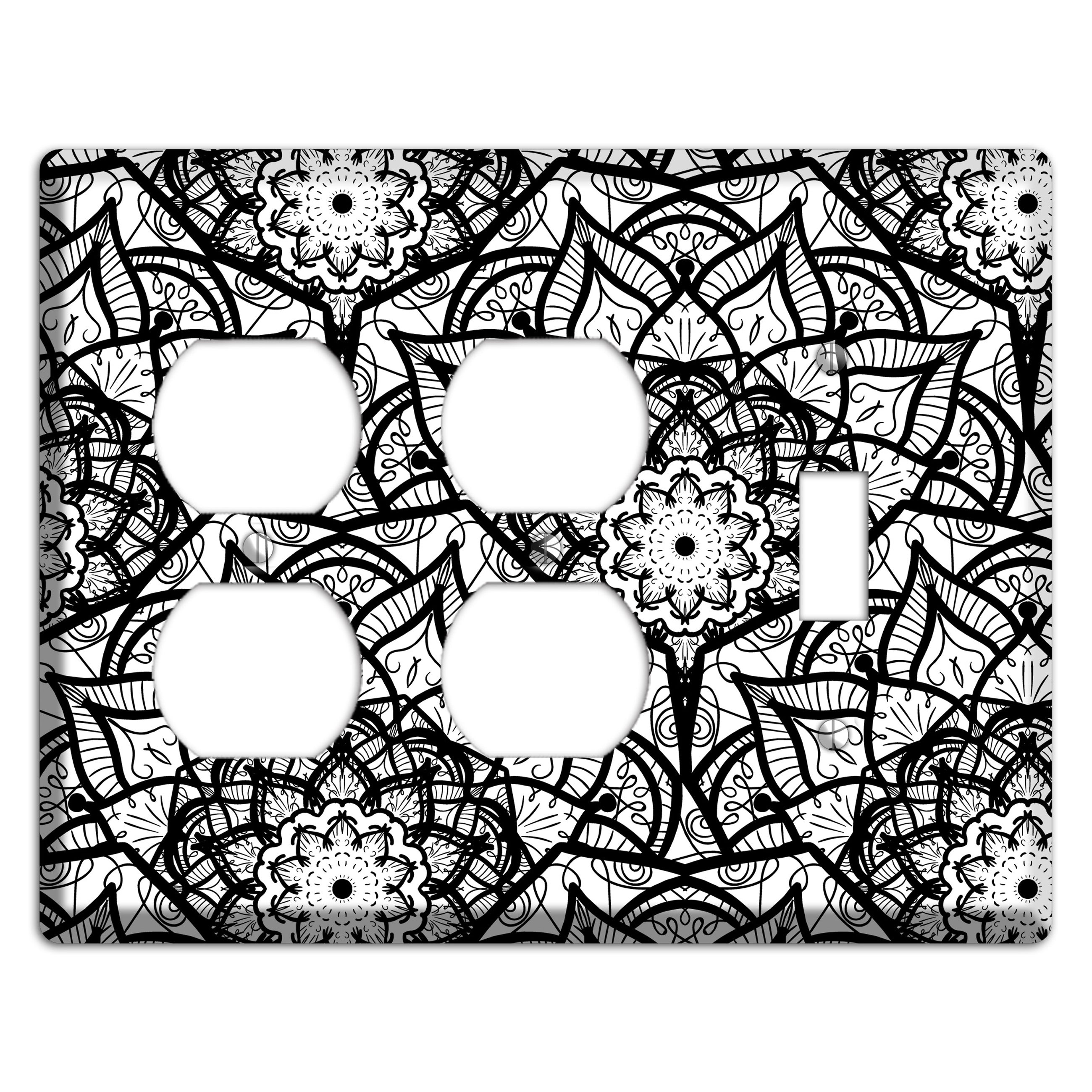 Mandala Black and White Style U Cover Plates 2 Duplex / Toggle Wallplate