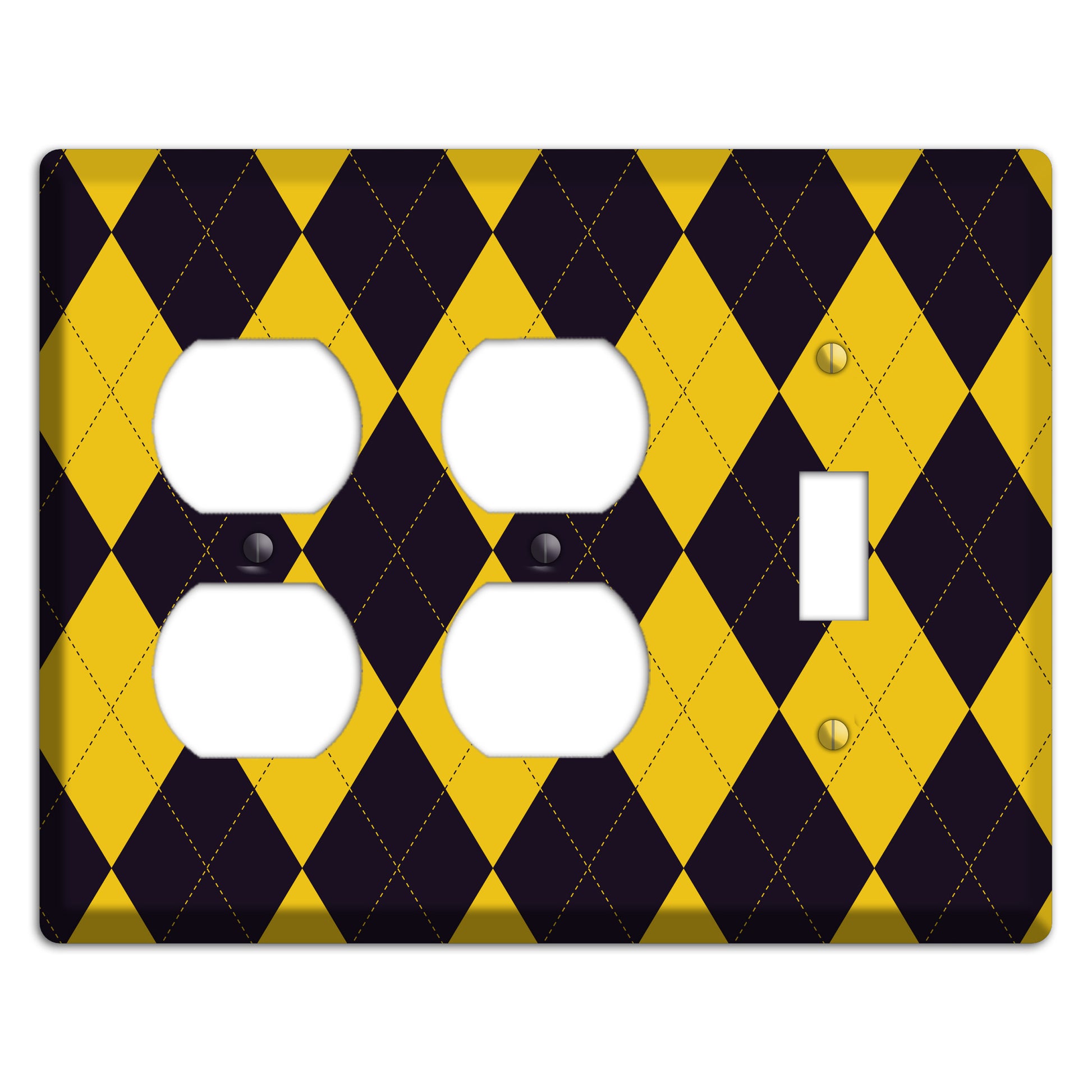 Yellow and Dark Purple Argyle 2 Duplex / Toggle Wallplate