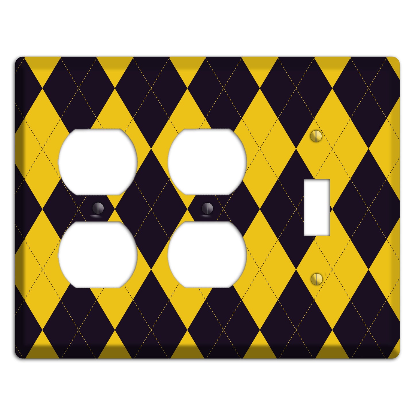 Yellow and Dark Purple Argyle 2 Duplex / Toggle Wallplate