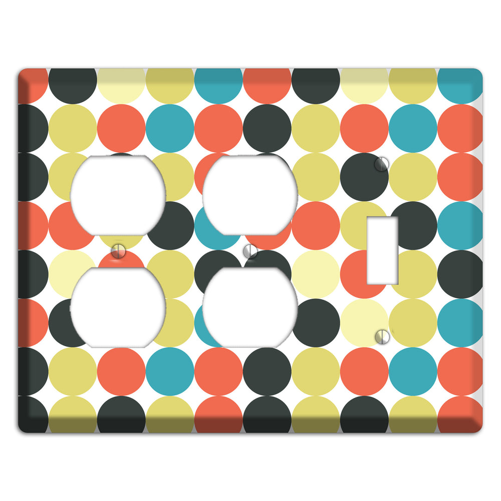 Coral Black Yellow Olive Blue Aqua Tiled Dots 2 Duplex / Toggle Wallplate
