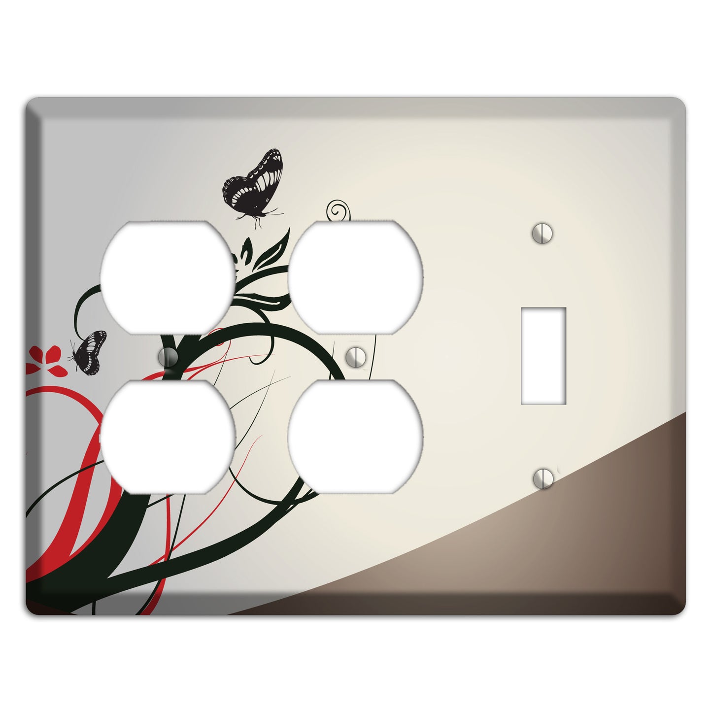 Grey and Red Floral Sprig with Butterfly 2 Duplex / Toggle Wallplate