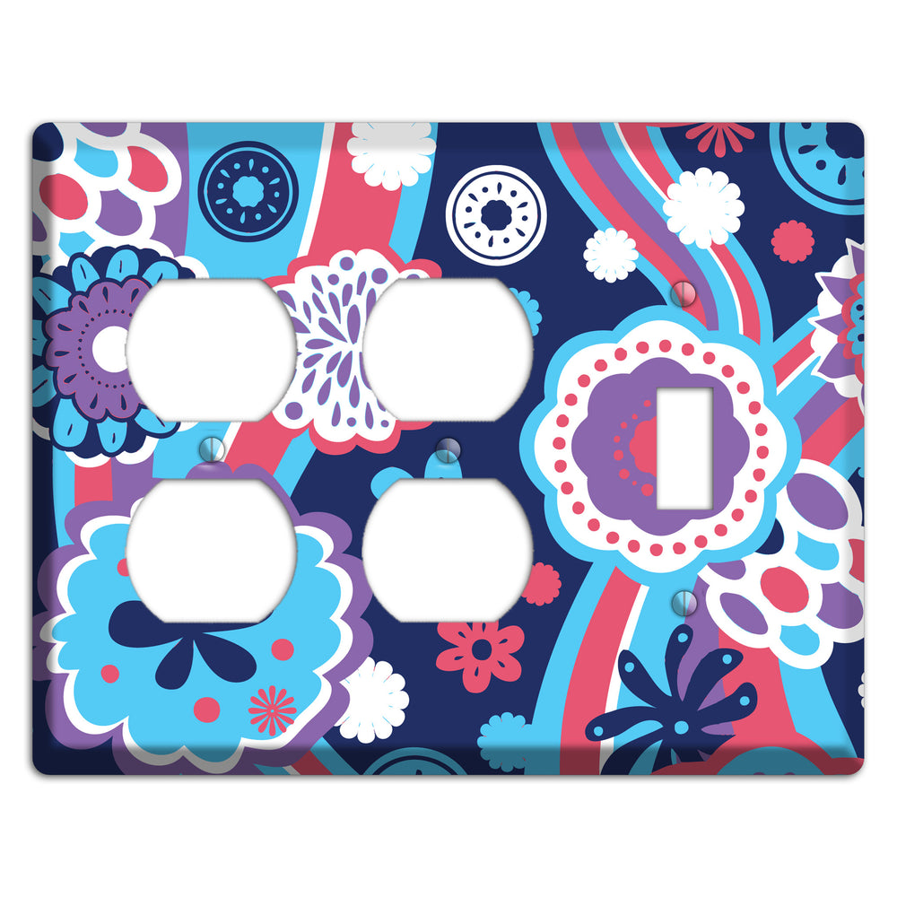 Blue Purple and Pink Retro Suzani 2 Duplex / Toggle Wallplate