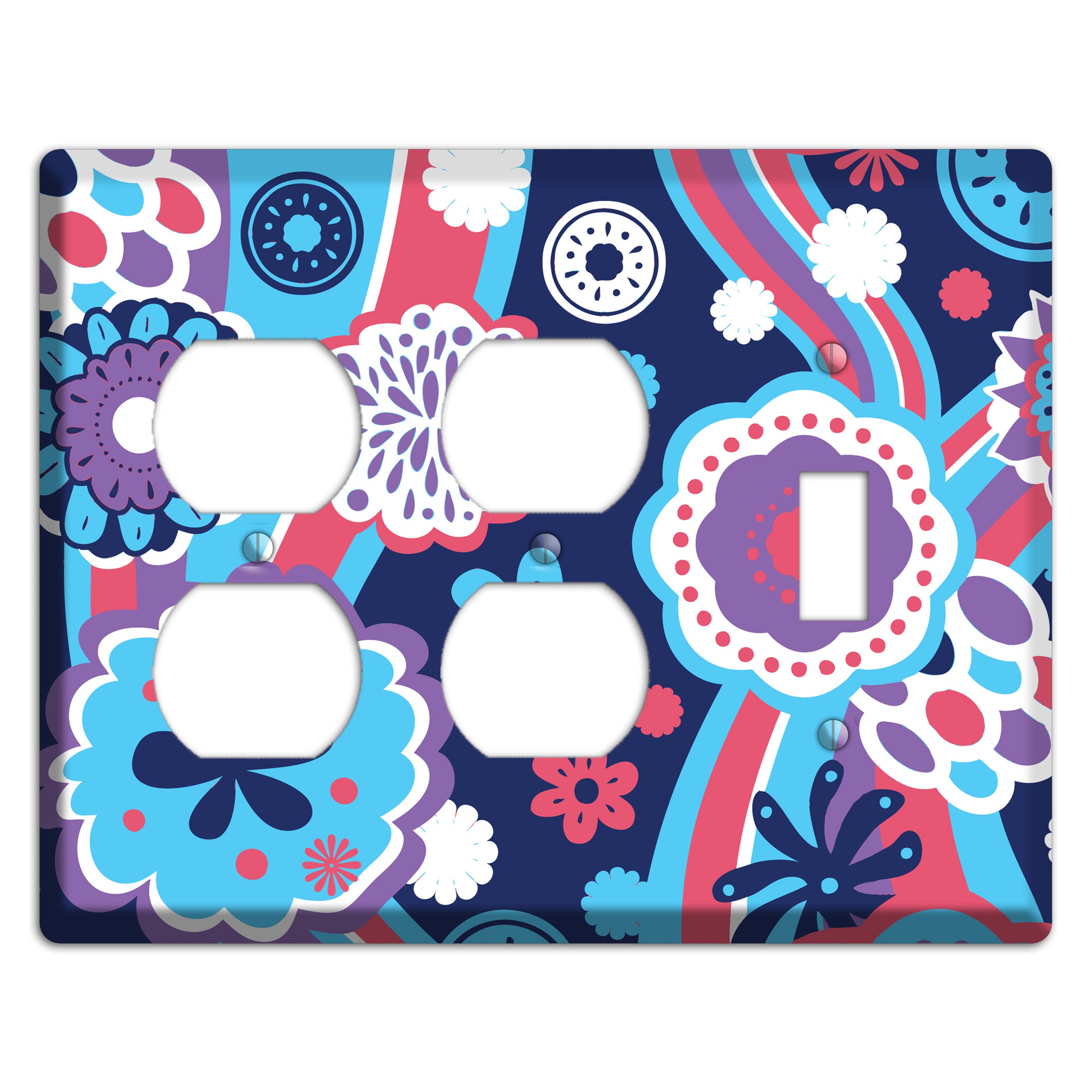Blue Purple and Pink Retro Suzani 2 Duplex / Toggle Wallplate