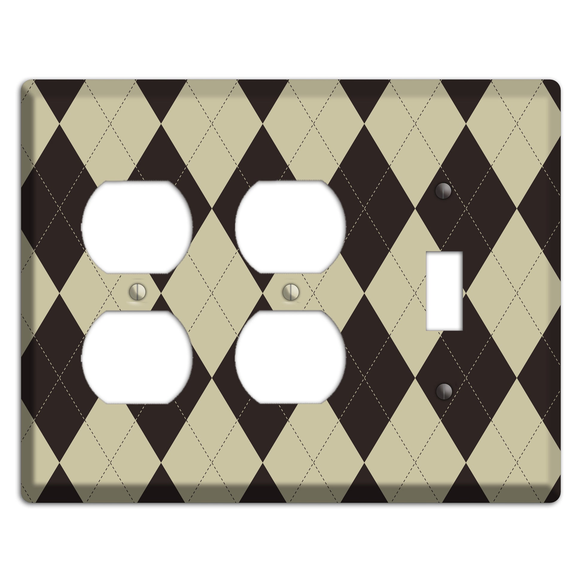 Beige and Black Argyle 2 Duplex / Toggle Wallplate