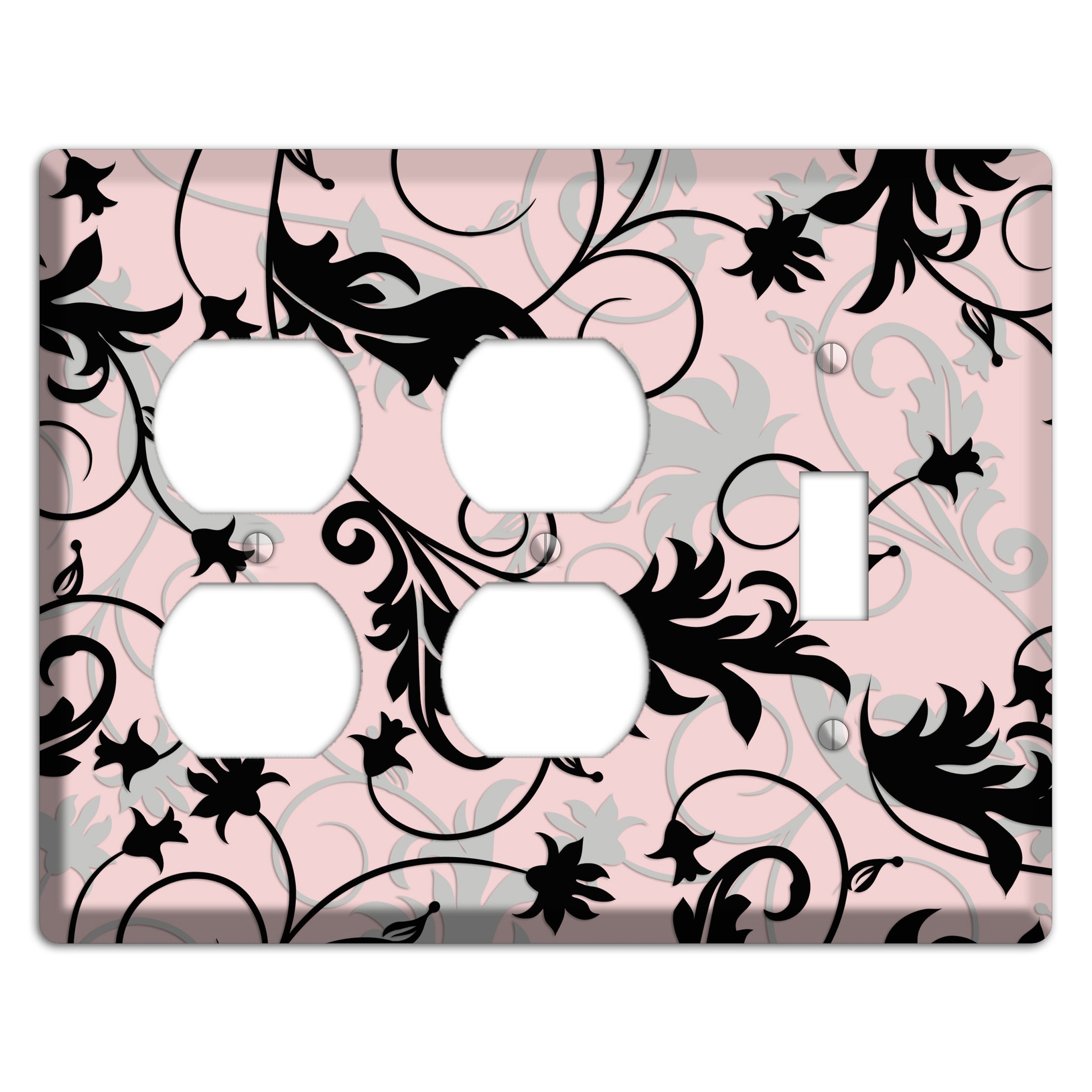 Dusty Pink Grey Black Victorian Sprig 2 Duplex / Toggle Wallplate