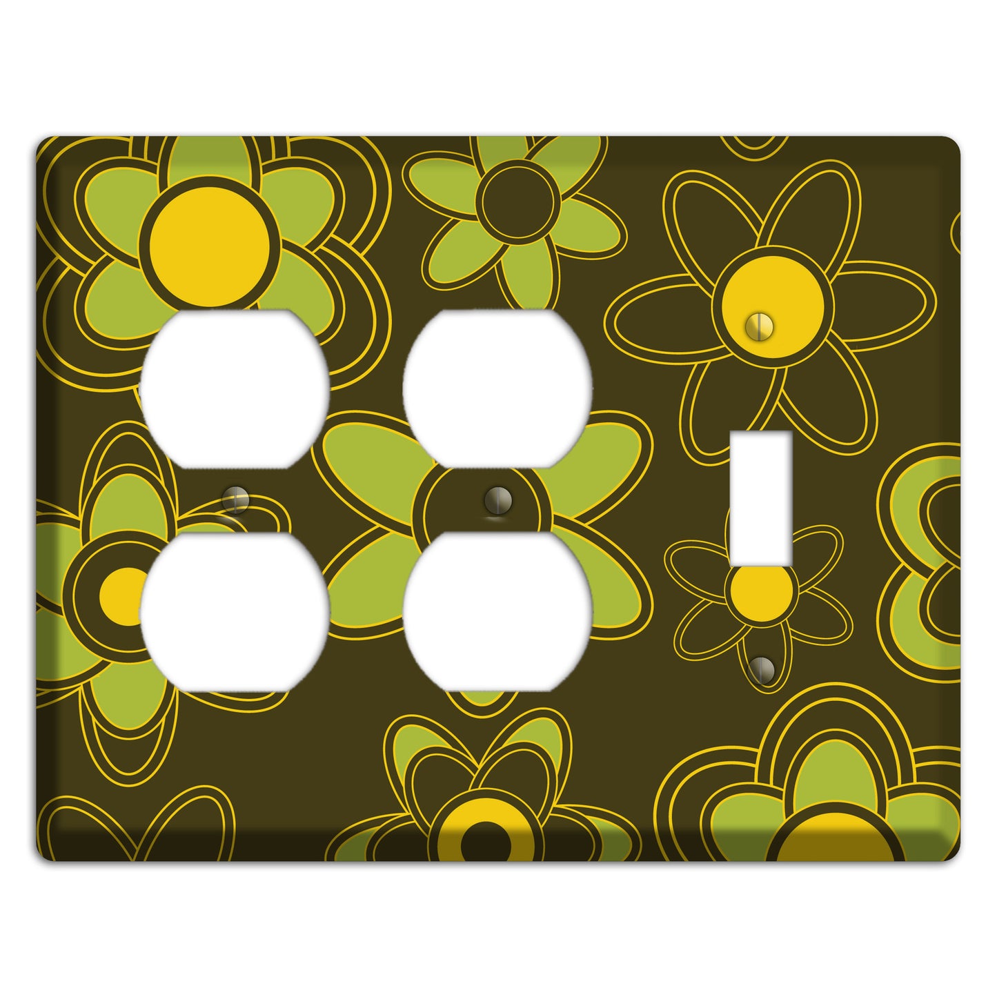 Brown with Lime Retro Floral Contour 2 Duplex / Toggle Wallplate