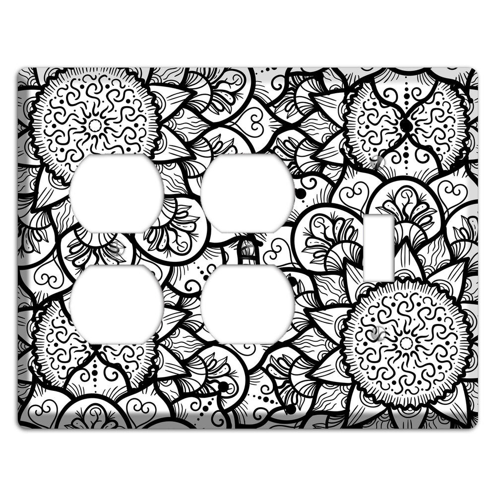 Mandala Black and White Style W Cover Plates 2 Duplex / Toggle Wallplate