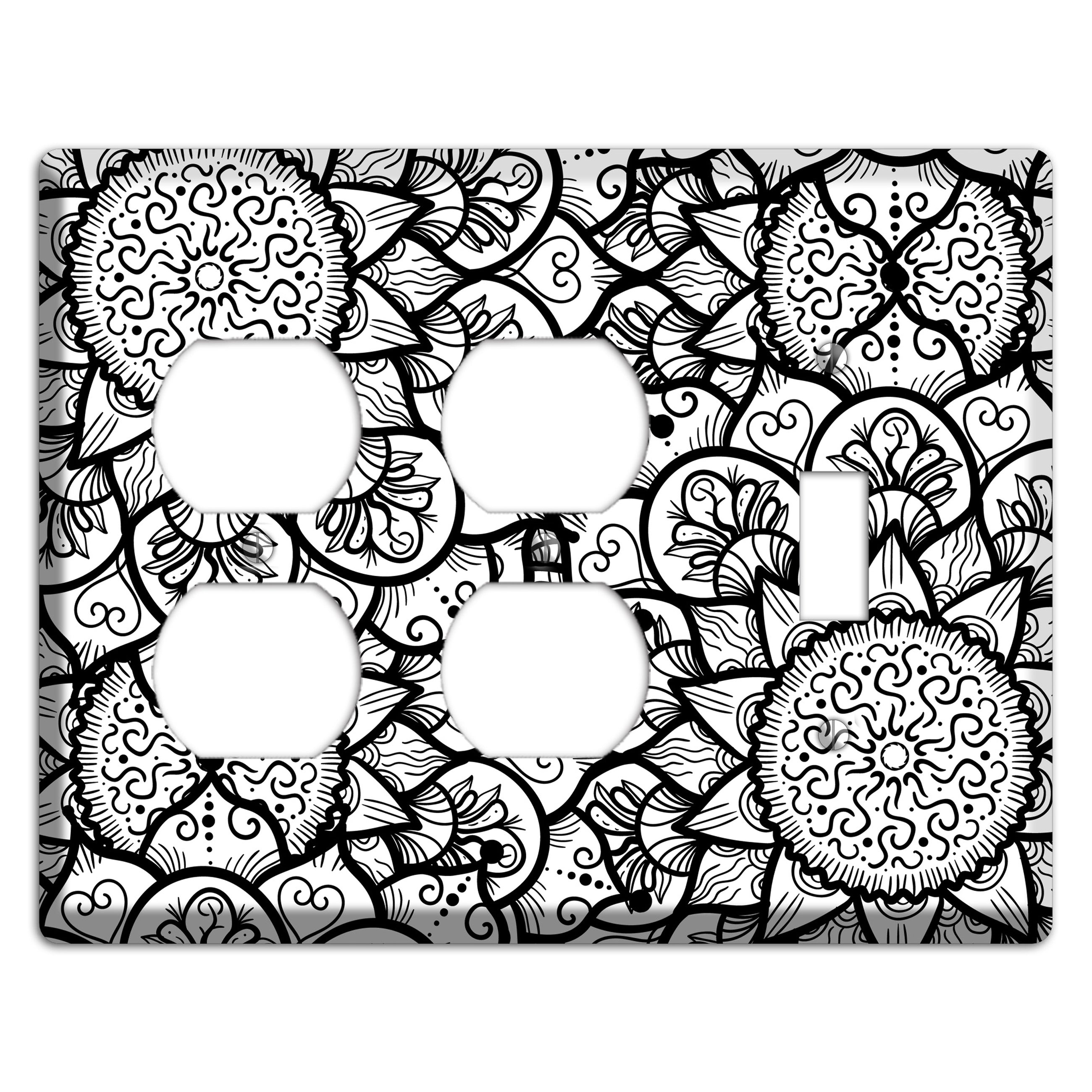 Mandala Black and White Style W Cover Plates 2 Duplex / Toggle Wallplate