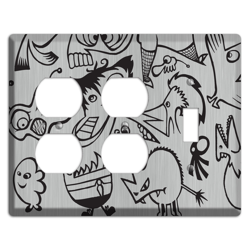 Whimsical Faces 3 Stainless Steel 2 Duplex / Toggle Wallplate