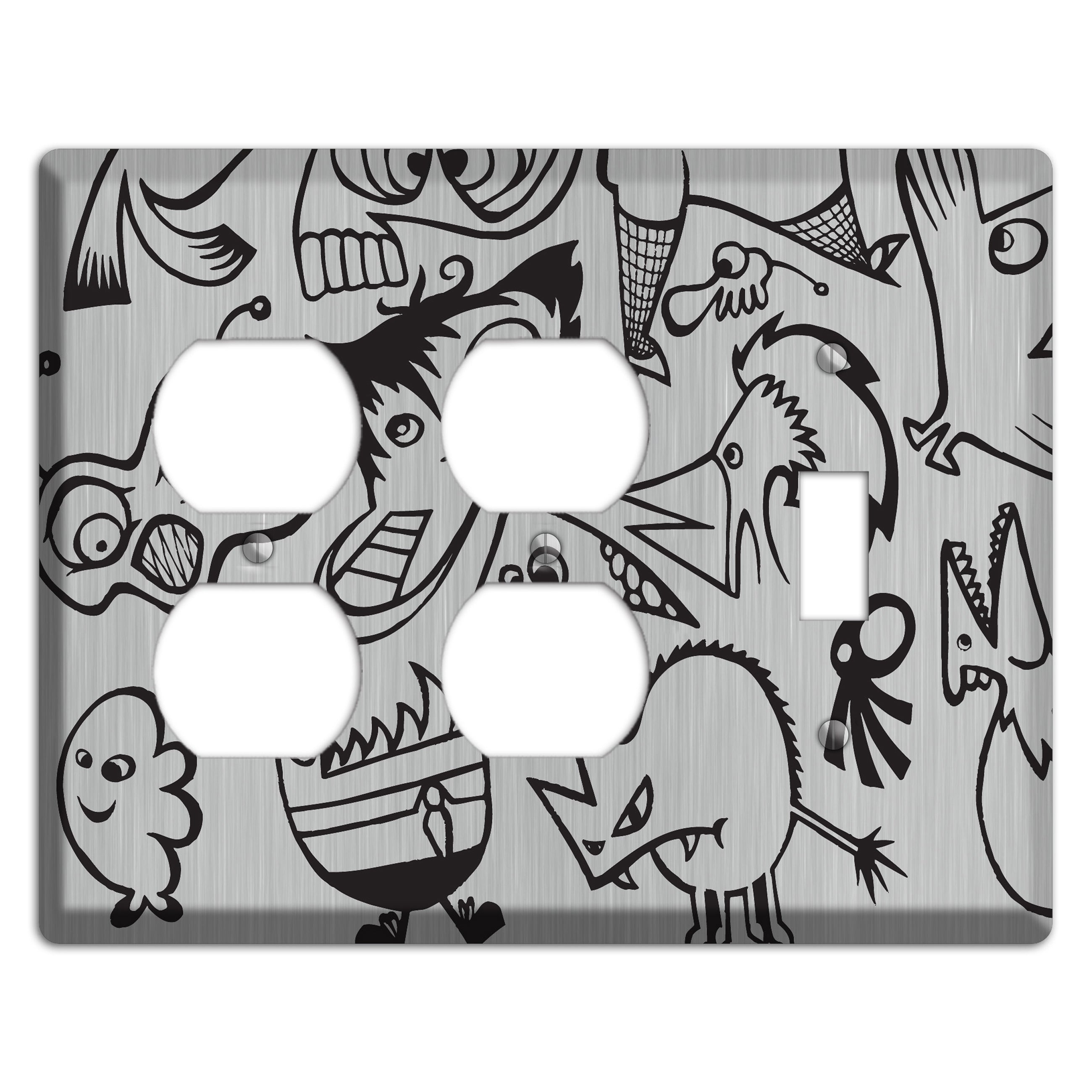 Whimsical Faces 3  Stainless 2 Duplex / Toggle Wallplate