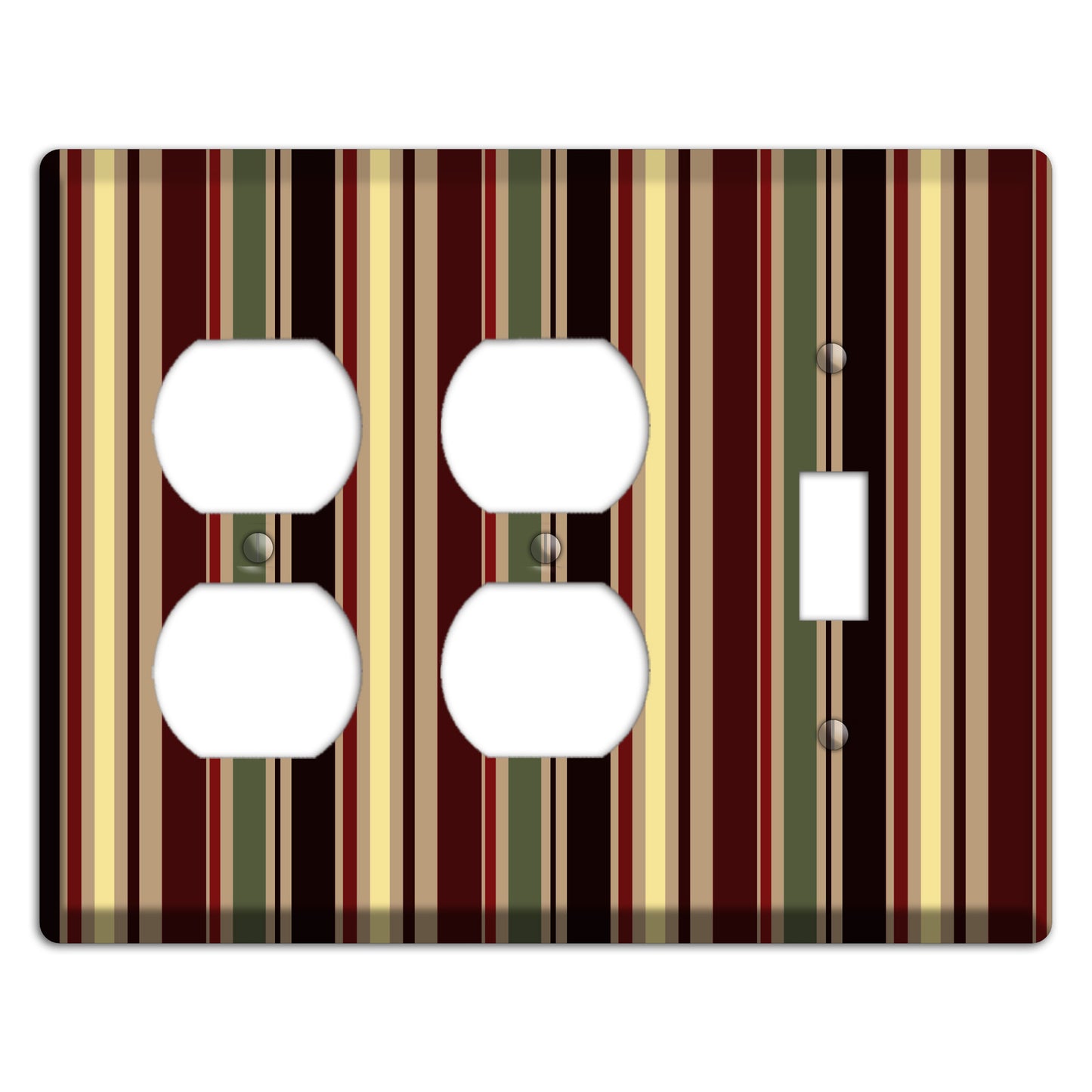 Multi olive and Burgundy Vertical Stripes 2 Duplex / Toggle Wallplate