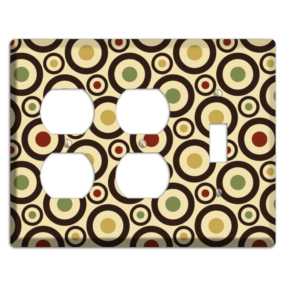 Beige with Olive Mustard Maroon Retro Bullseye 2 Duplex / Toggle Wallplate