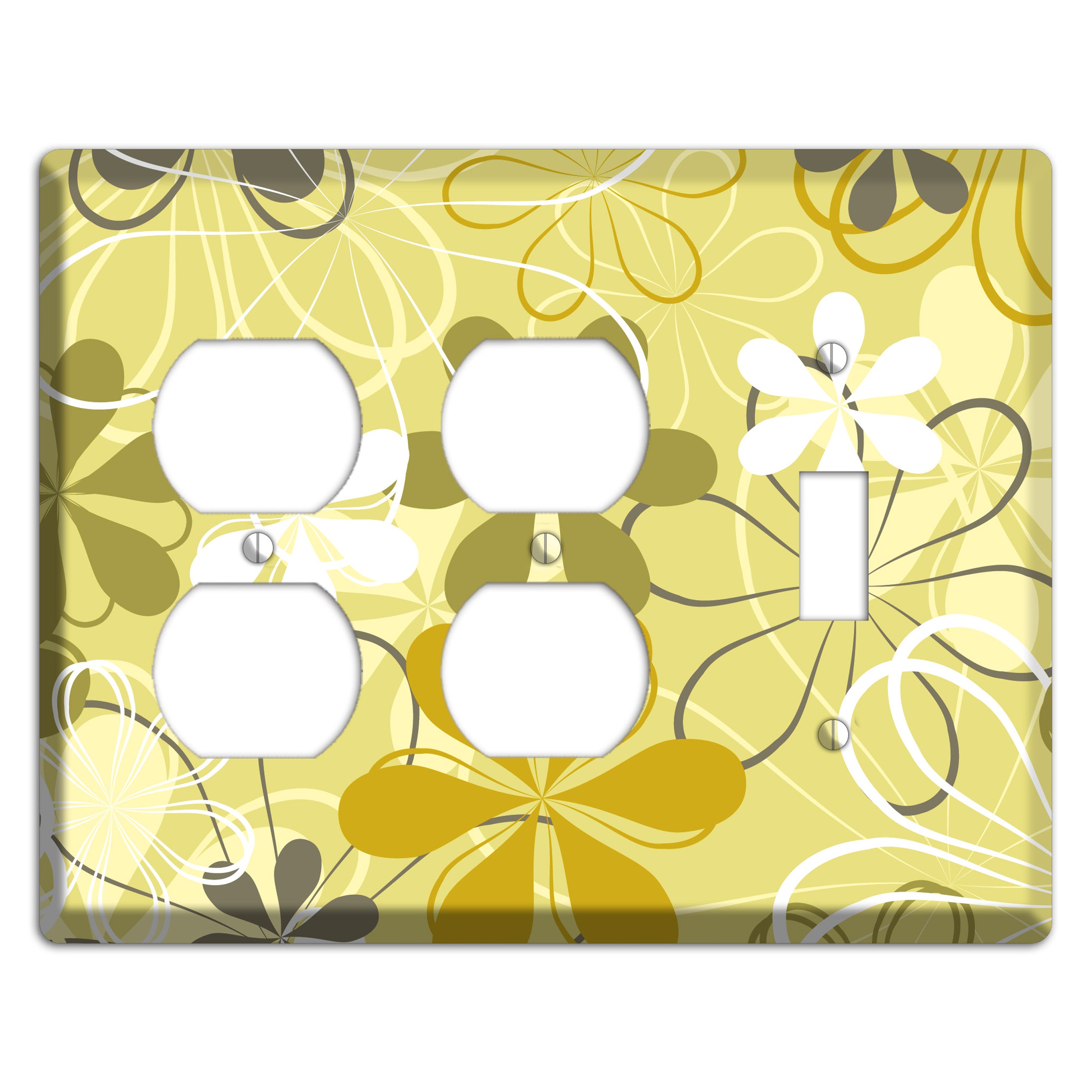 Olive Retro Flowers 2 Duplex / Toggle Wallplate