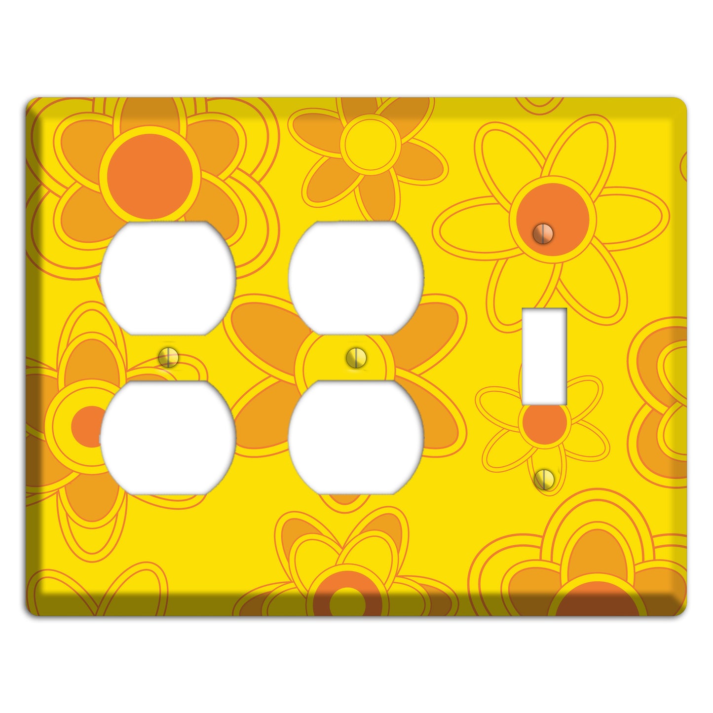 Yellow with Orange Retro Floral Contour 2 Duplex / Toggle Wallplate