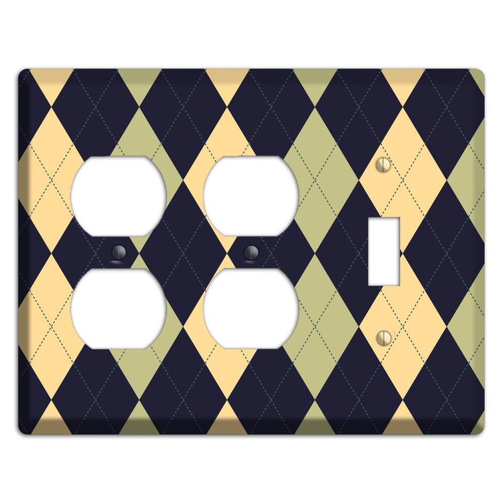 Yellow and Tan Argyle 2 Duplex / Toggle Wallplate