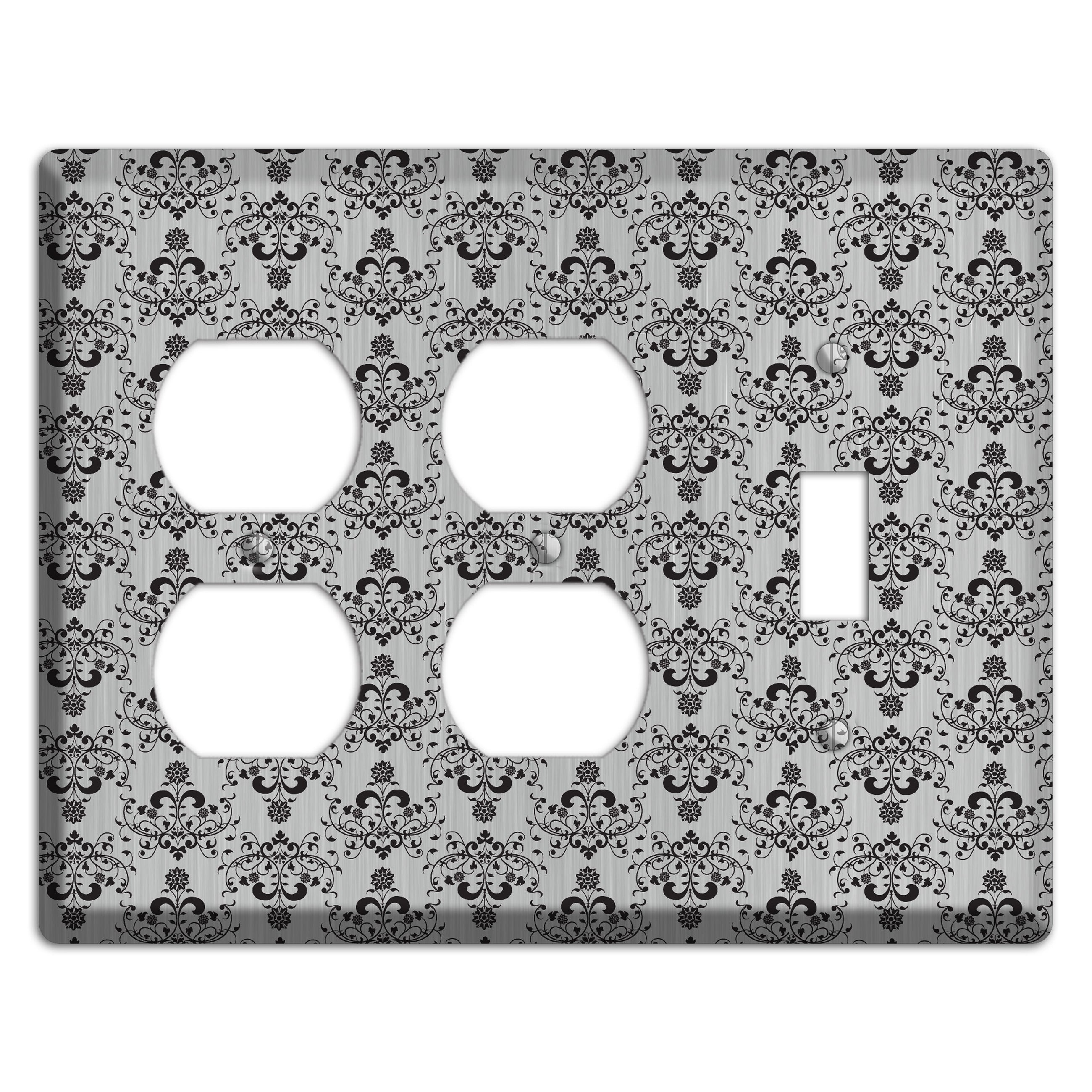 Black Cartouche Half Drop  Stainless 2 Duplex / Toggle Wallplate