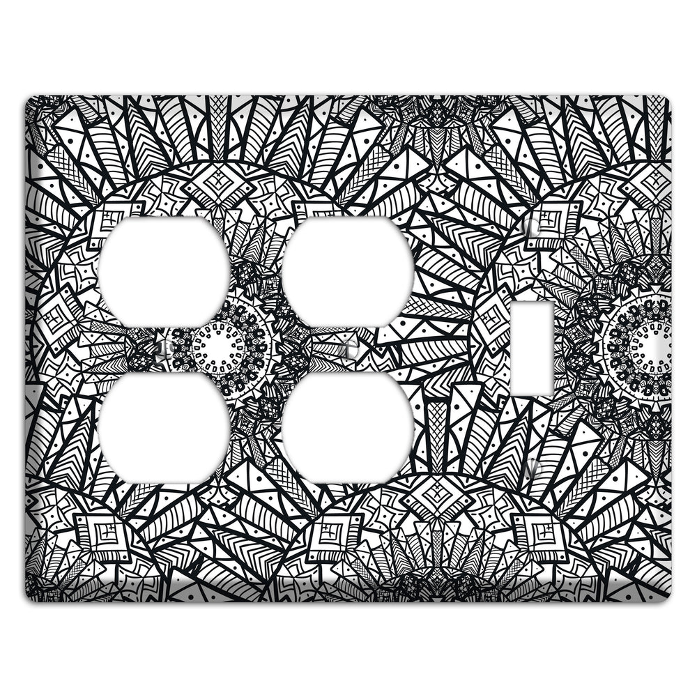 Mandala Black and White Style X Cover Plates 2 Duplex / Toggle Wallplate