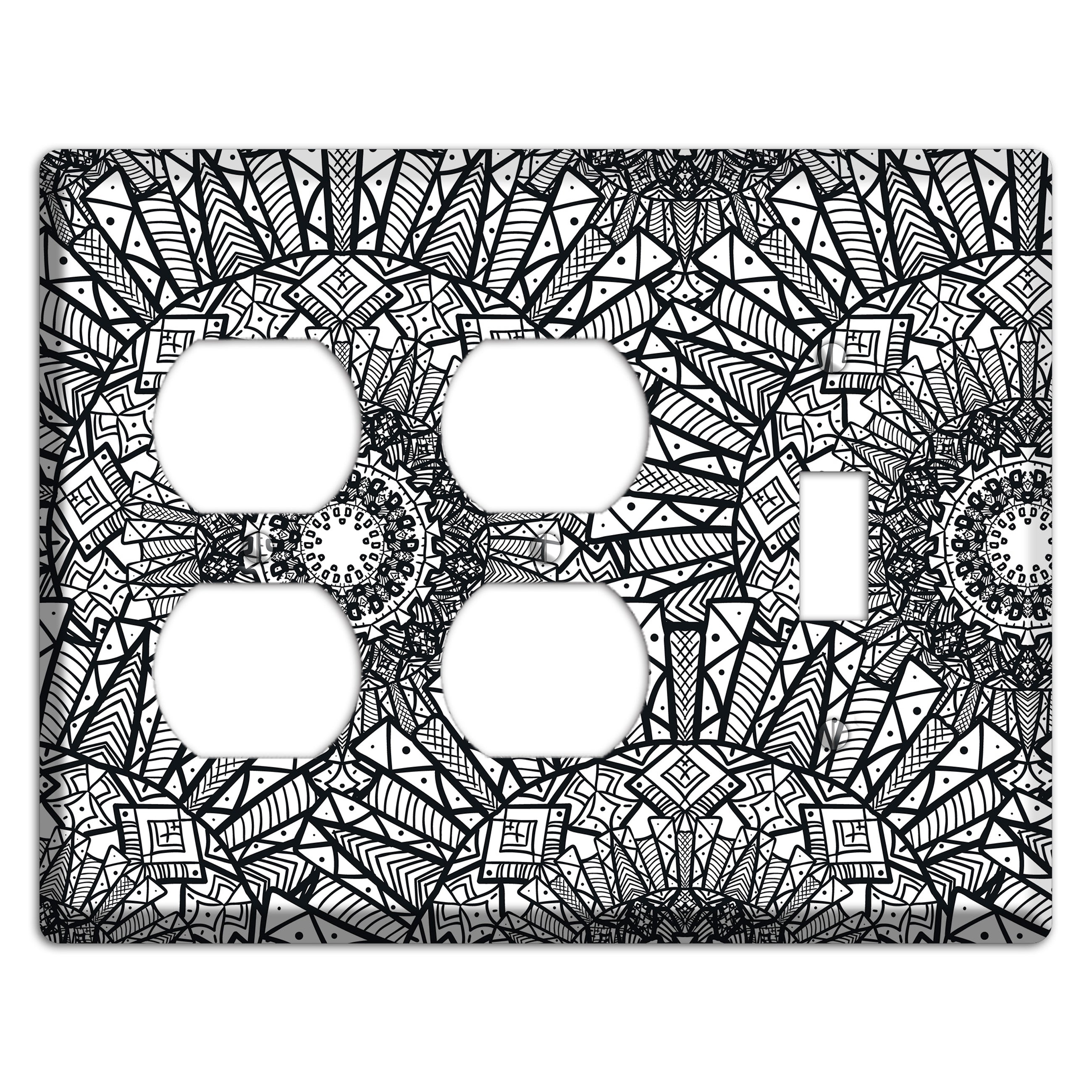 Mandala Black and White Style X Cover Plates 2 Duplex / Toggle Wallplate