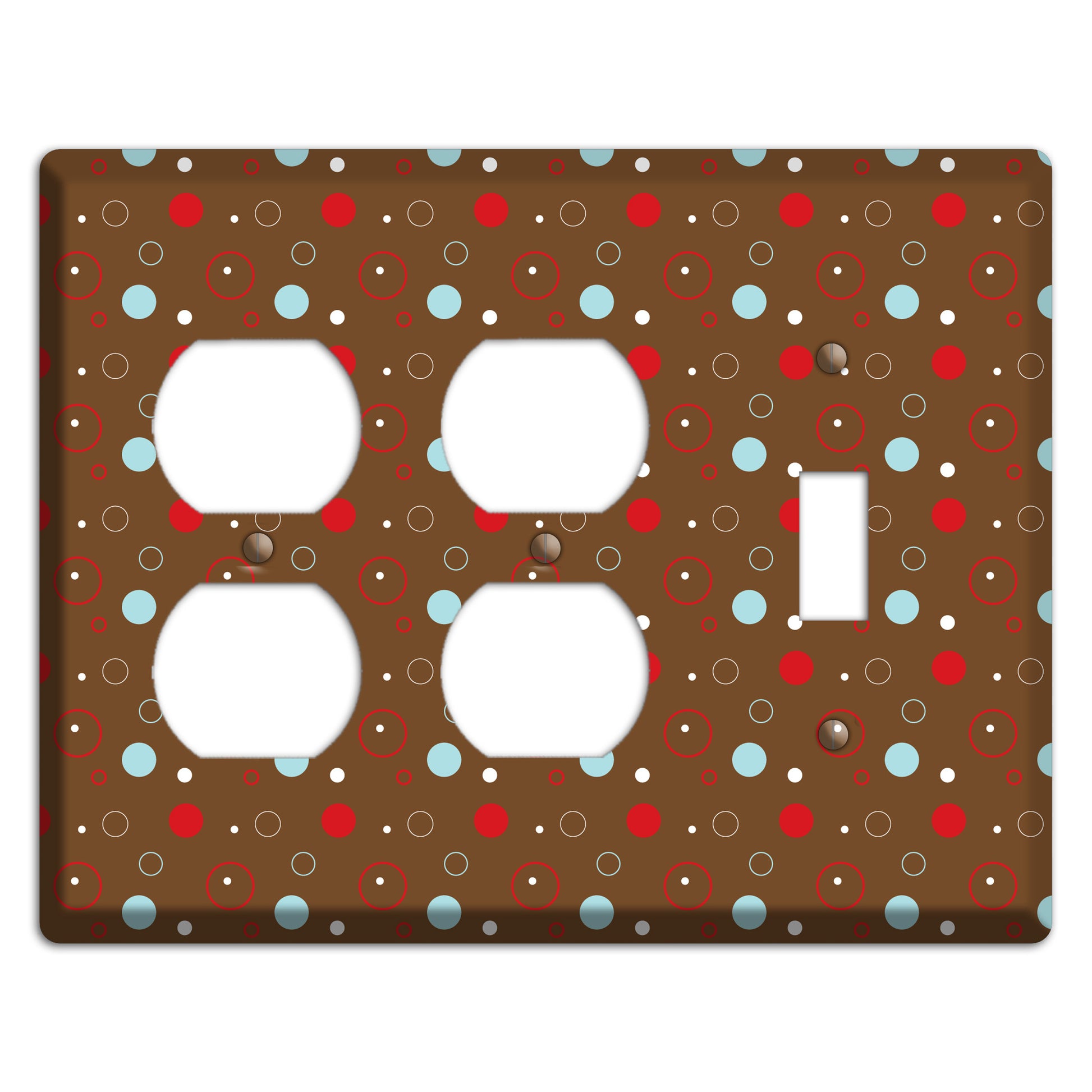 Brown with Red and Dusty Blue Dots and Circles 2 Duplex / Toggle Wallplate