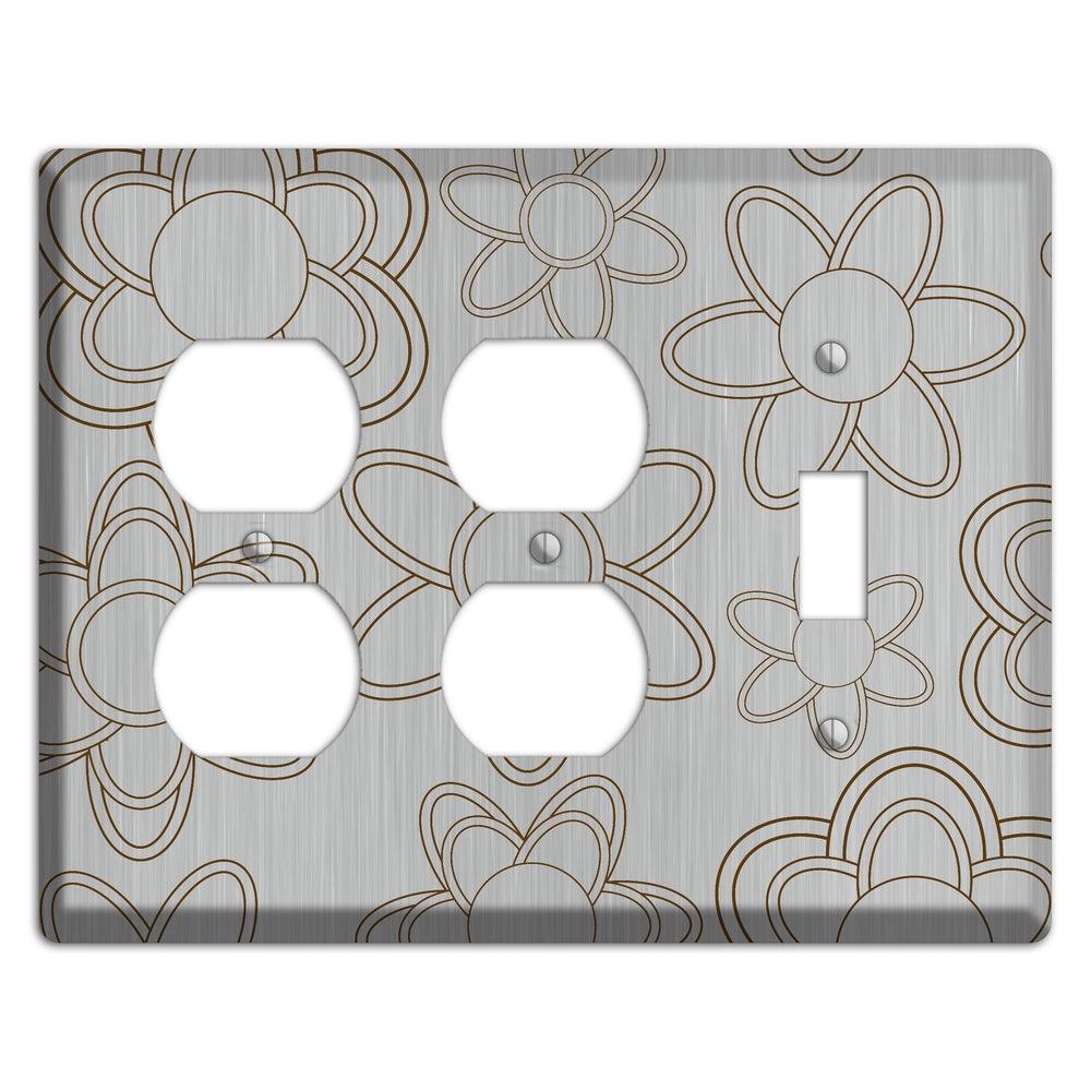 Retro Floral Contour Stainless Steel 2 Duplex / Toggle Wallplate