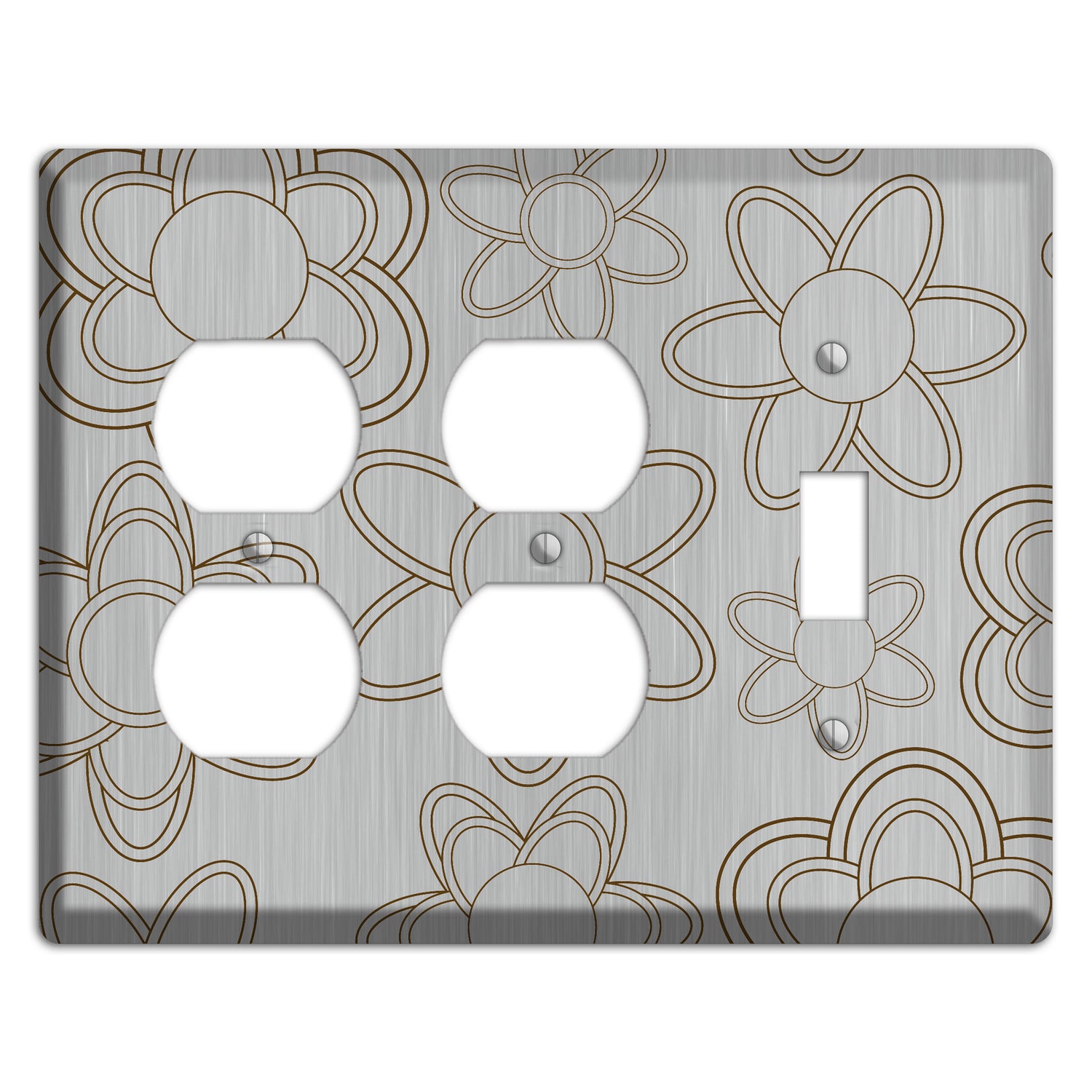 Retro Floral Contour  Stainless 2 Duplex / Toggle Wallplate