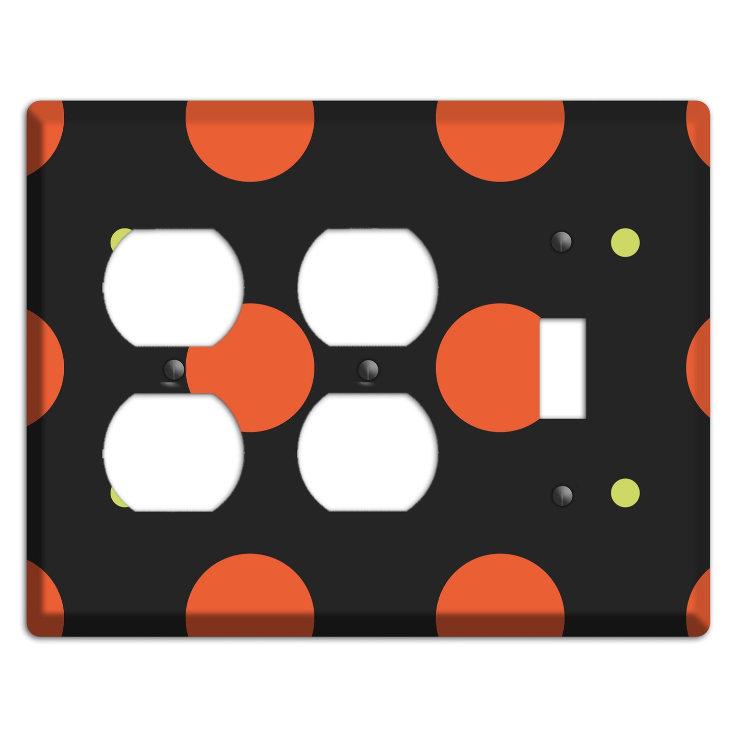 Black wih Orange and Lime Multi Tiled Medium Dots 2 Duplex / Toggle Wallplate