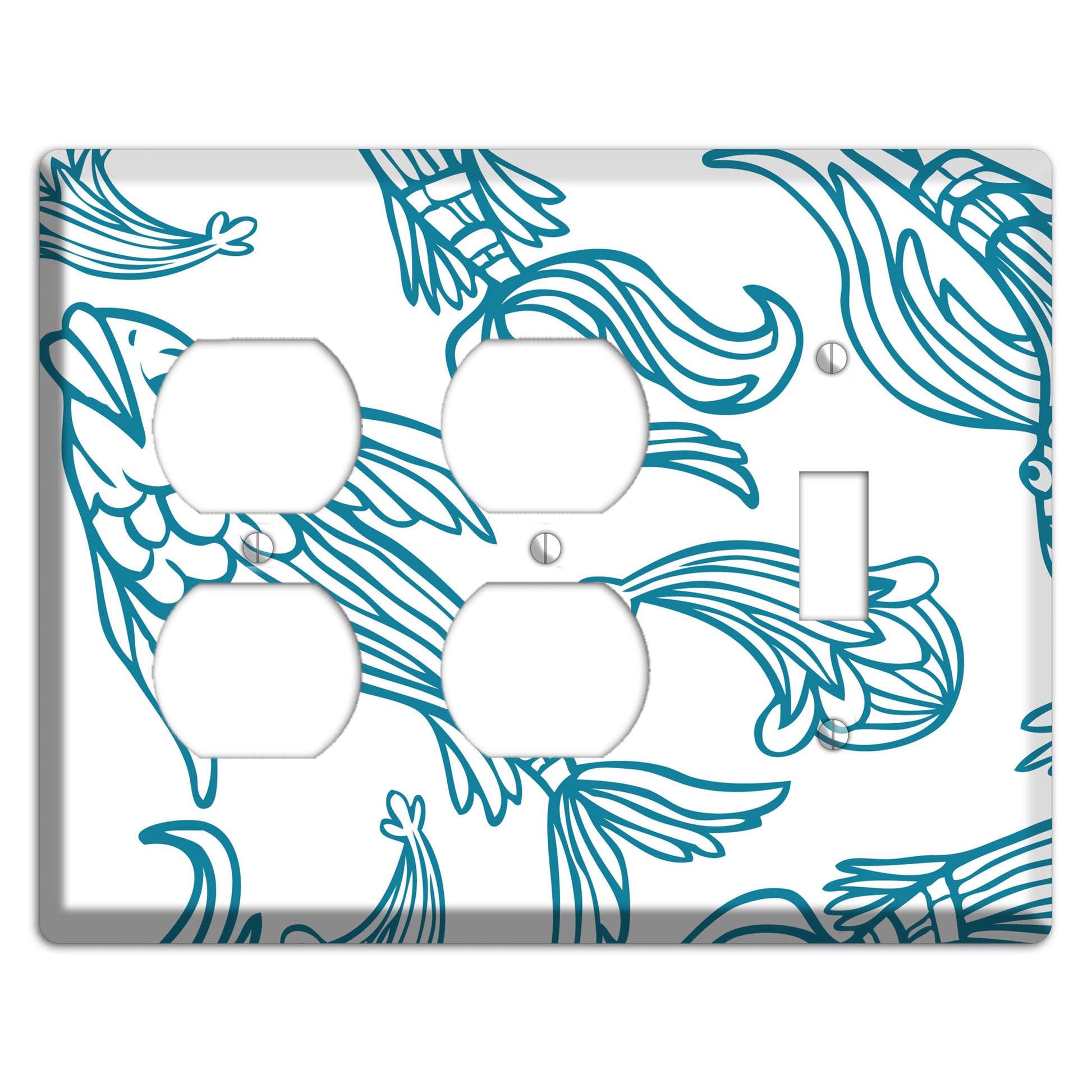 Teal and White Koi 2 Duplex / Toggle Wallplate