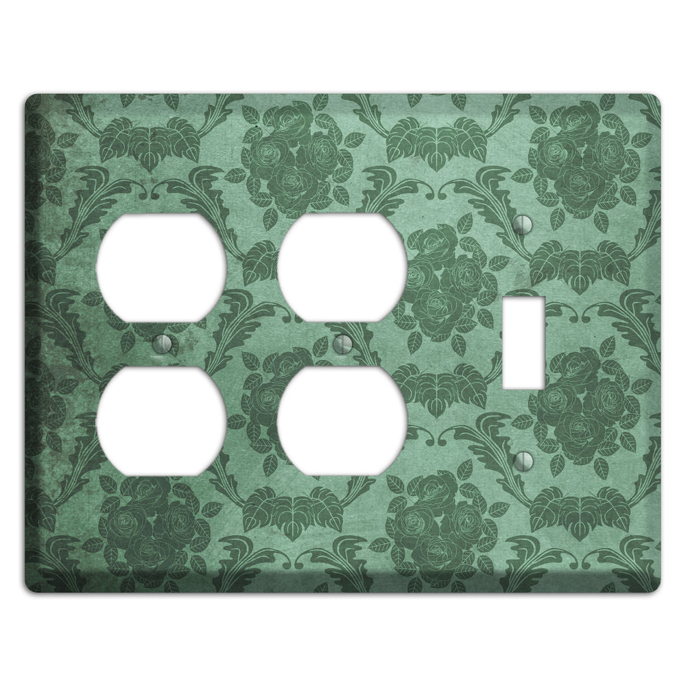 Viridian Green Vintage Rose Damask 2 Duplex / Toggle Wallplate