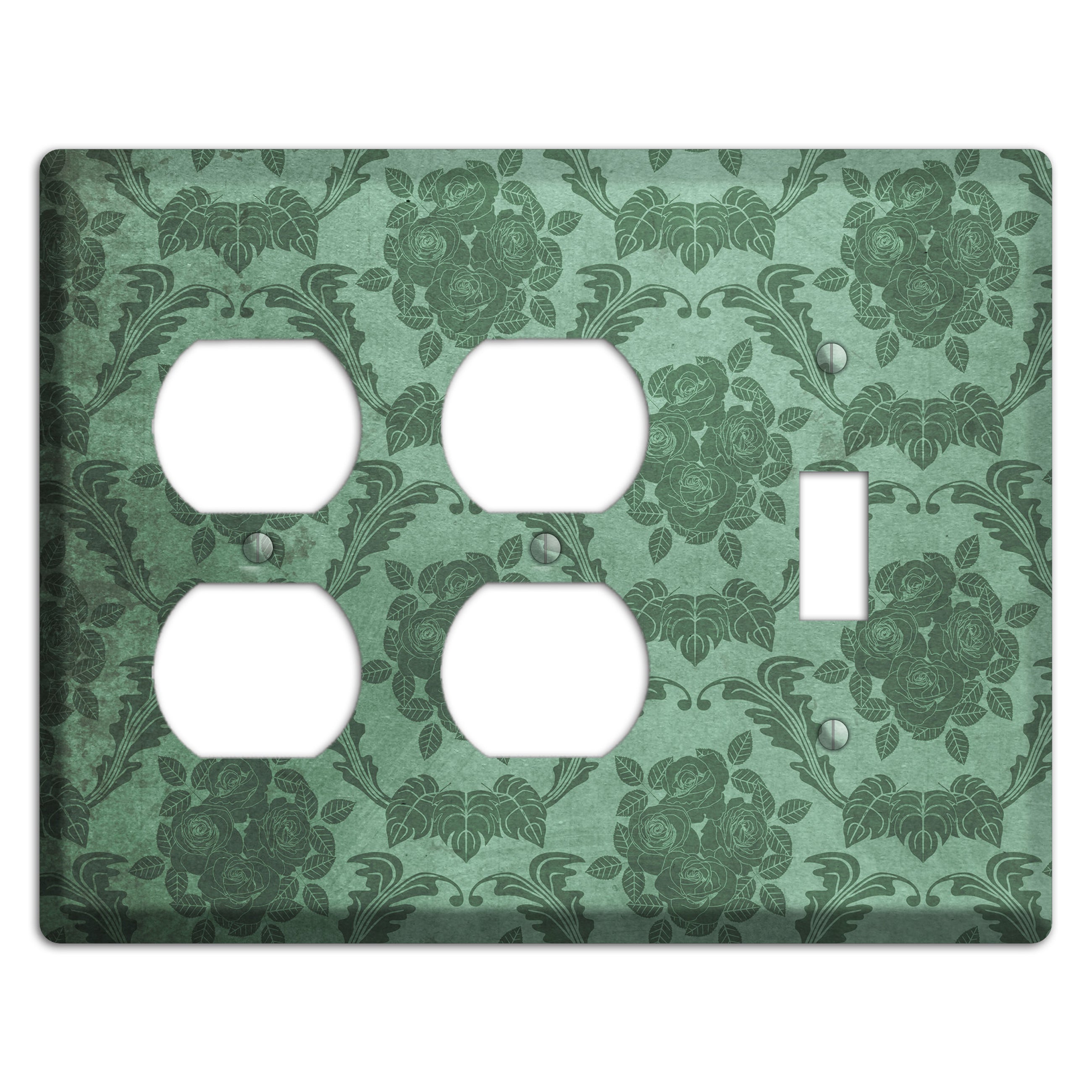 Viridian Green Vintage Rose Damask 2 Duplex / Toggle Wallplate