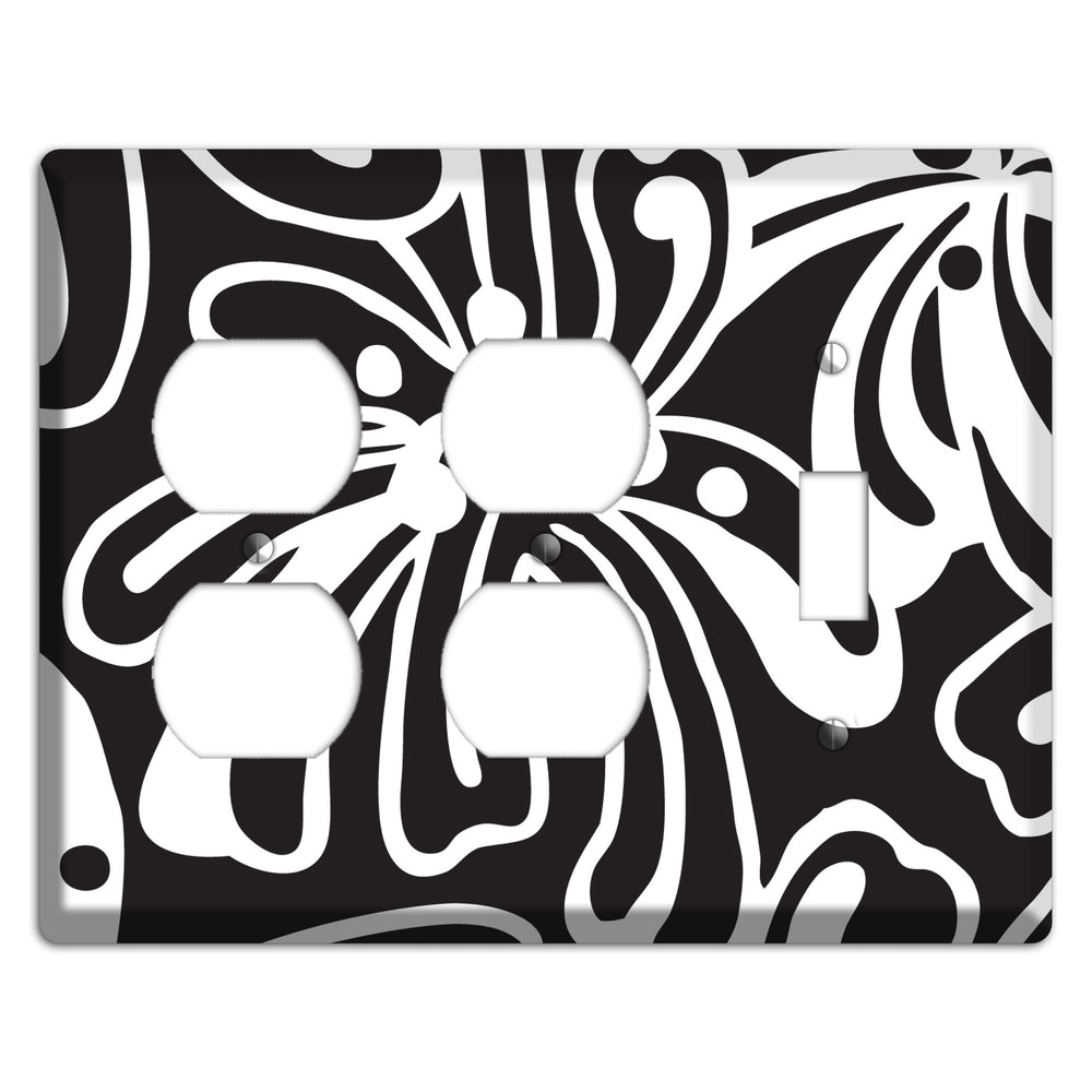 Black with White Flower 2 Duplex / Toggle Wallplate