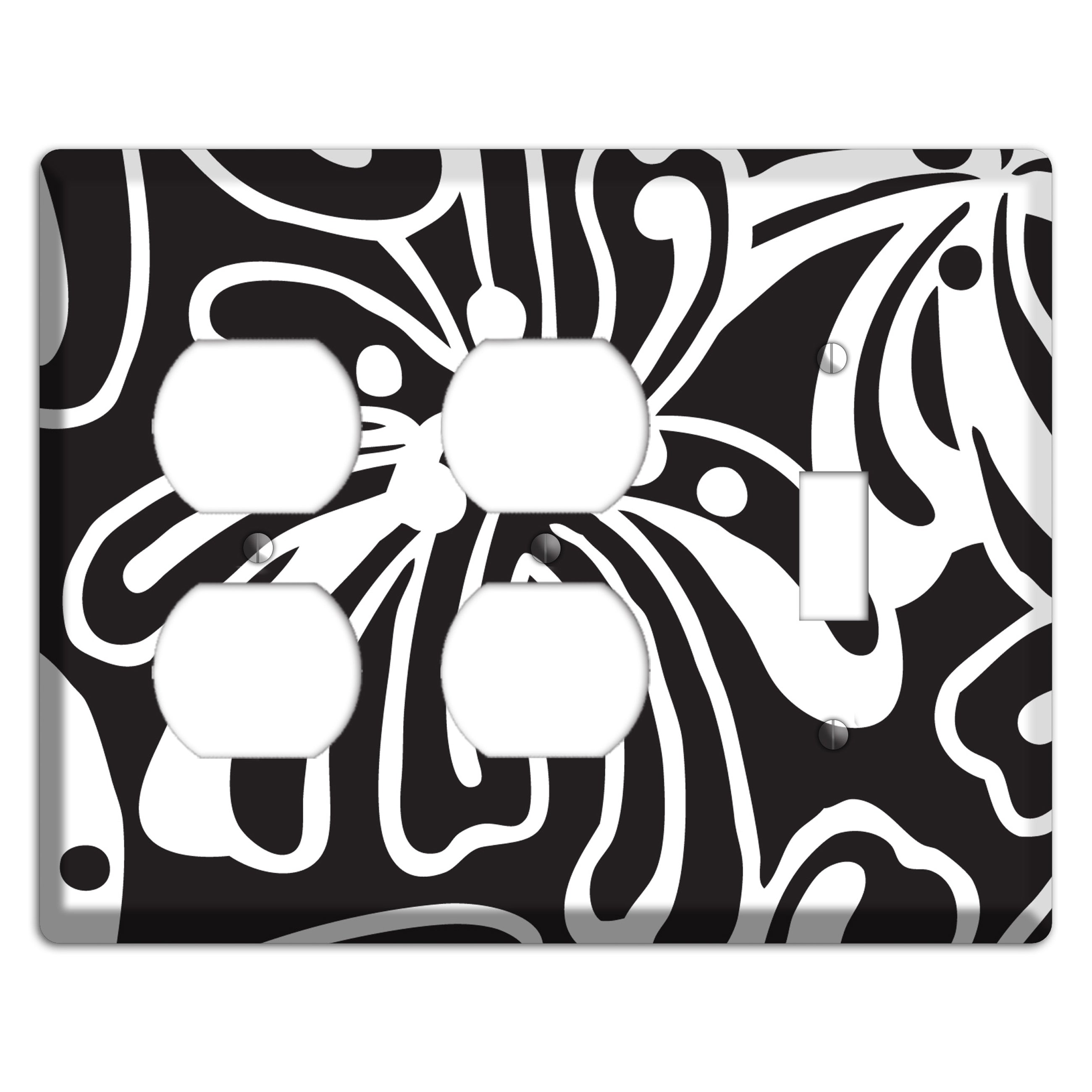 Black with White Flower 2 Duplex / Toggle Wallplate