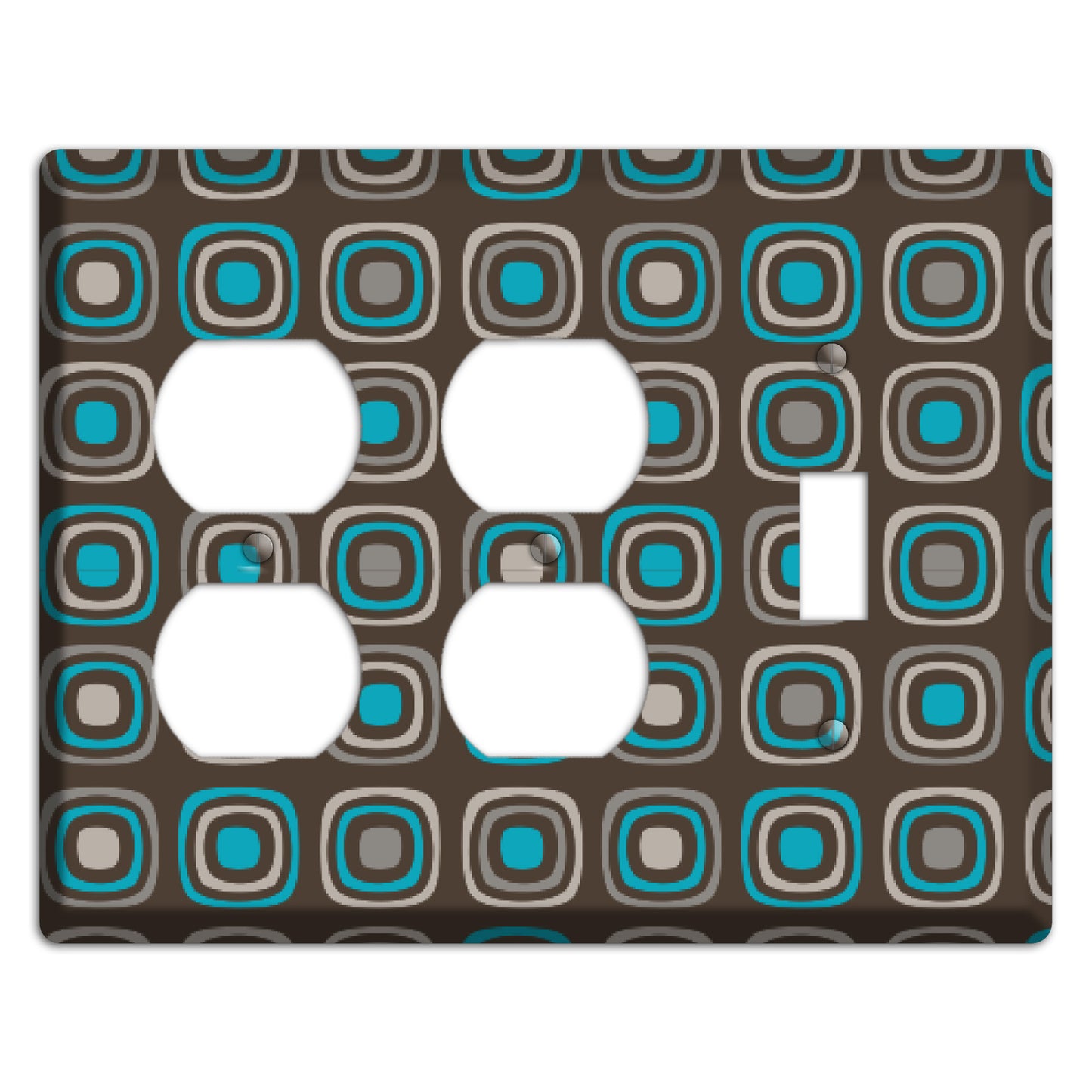 Multi Brown and Turquoise Retro Squares 2 Duplex / Toggle Wallplate