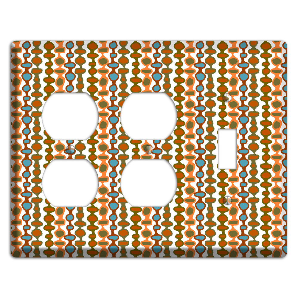 Multi Umber and Dusty Blue Bead and Reel 2 Duplex / Toggle Wallplate