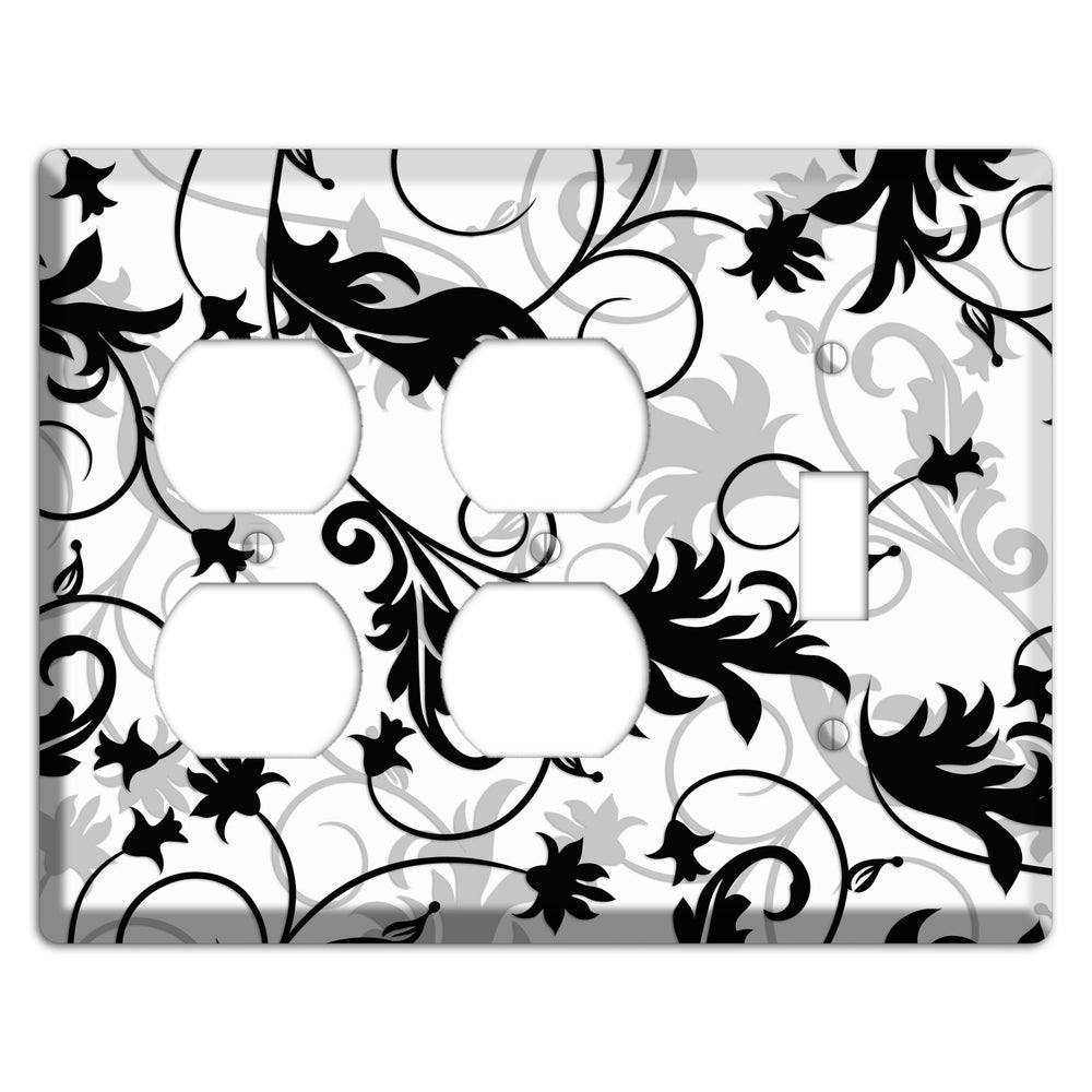 Black White and Grey Victorian Sprig 2 Duplex / Toggle Wallplate