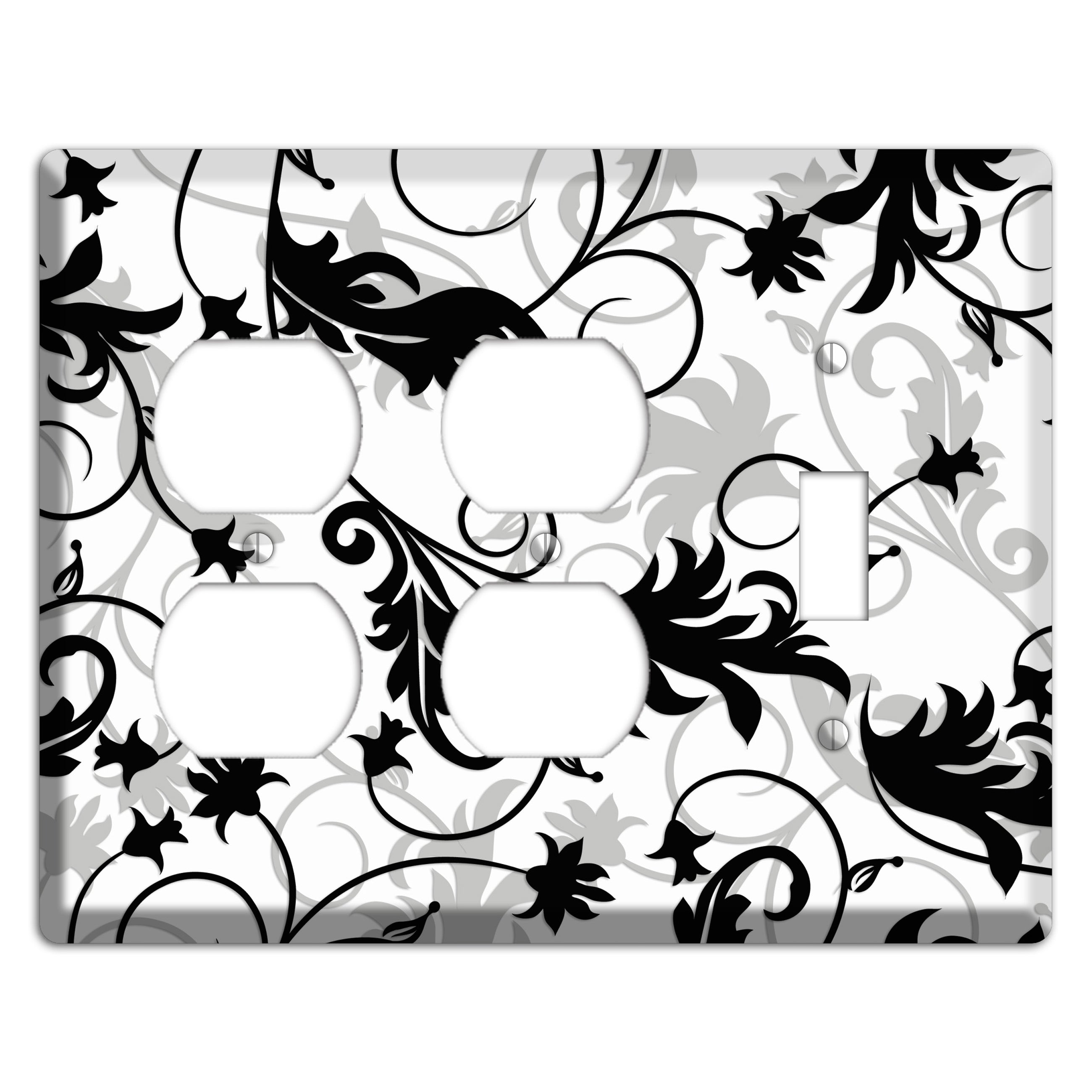 Black White and Grey Victorian Sprig 2 Duplex / Toggle Wallplate