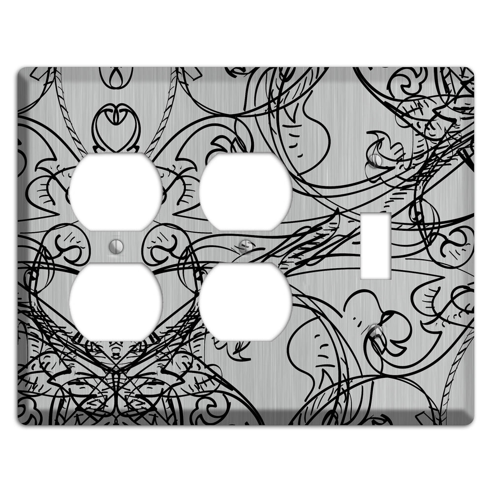 Black Deco Sketch Stainless Steel 2 Duplex / Toggle Wallplate