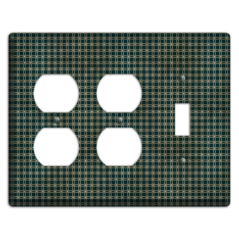 Dark Green Grunge Tiled Tiny Arabesque 2 Duplex / Toggle Wallplate