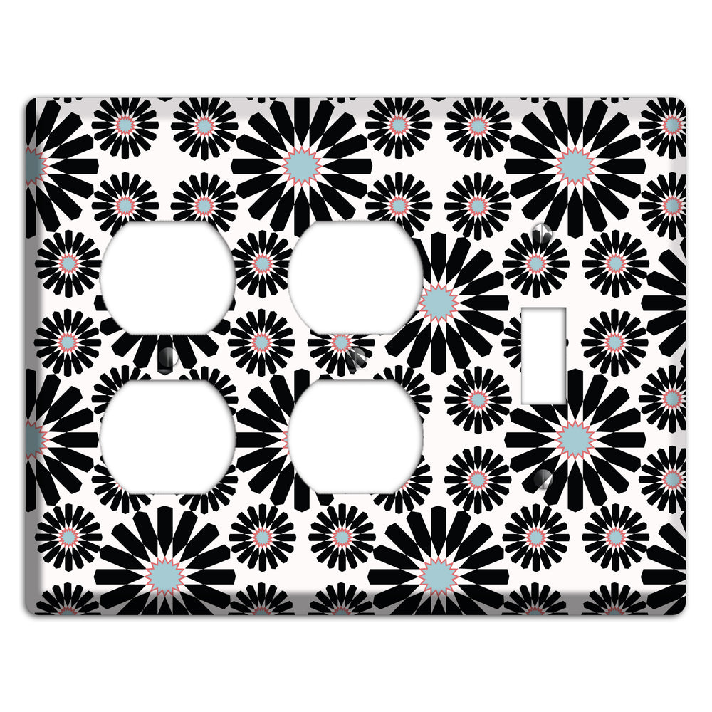 Dusty Blue Maroon Scandinavian Floral 2 Duplex / Toggle Wallplate
