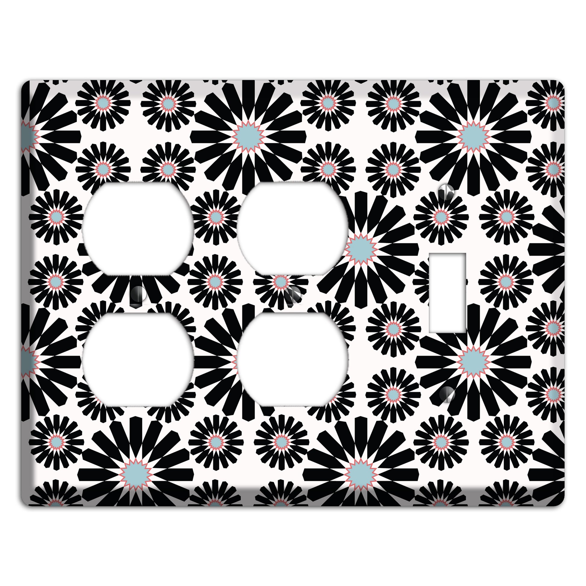 Dusty Blue Maroon Scandinavian Floral 2 Duplex / Toggle Wallplate